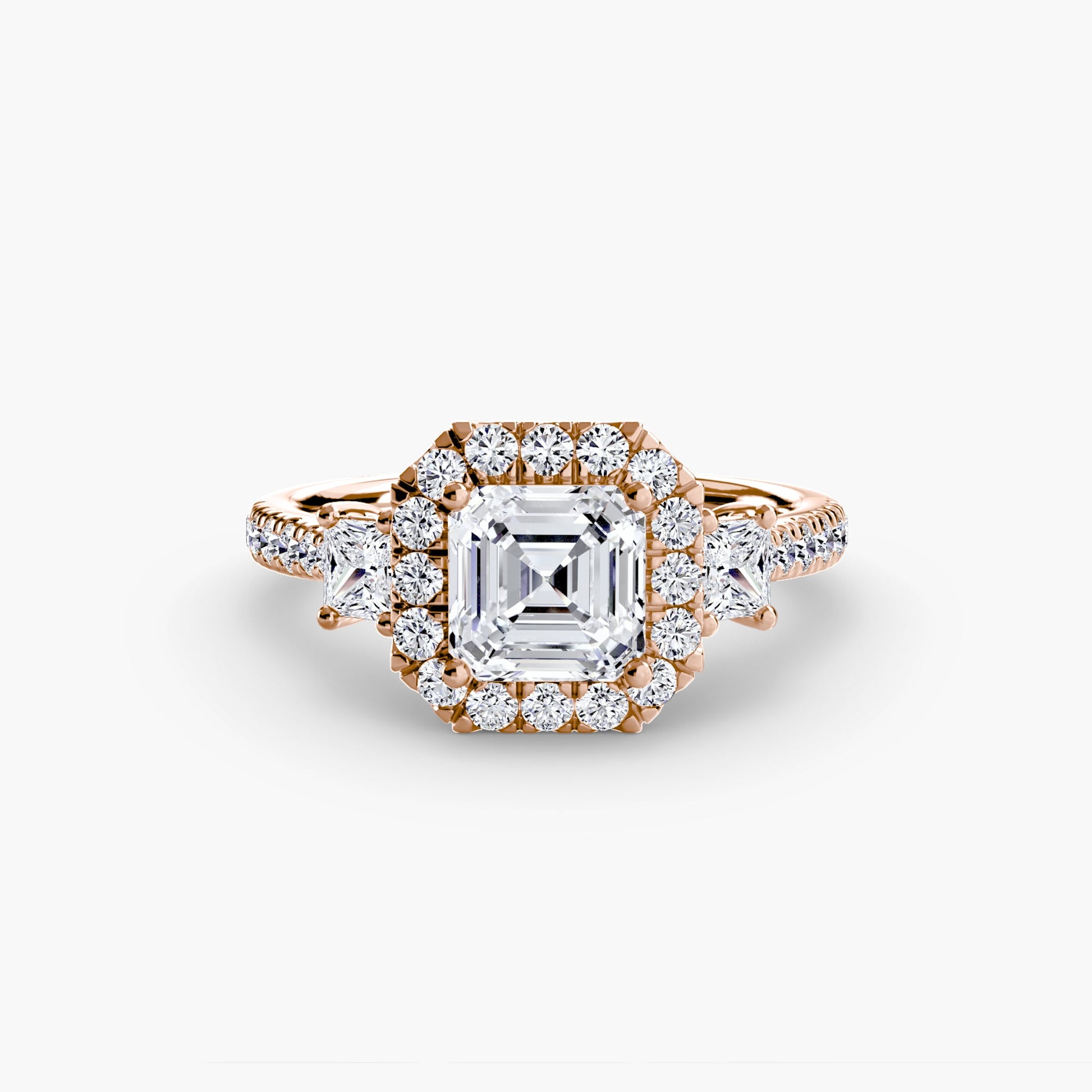 Three - Stone Ring with Halo 2 - Prestige Stones