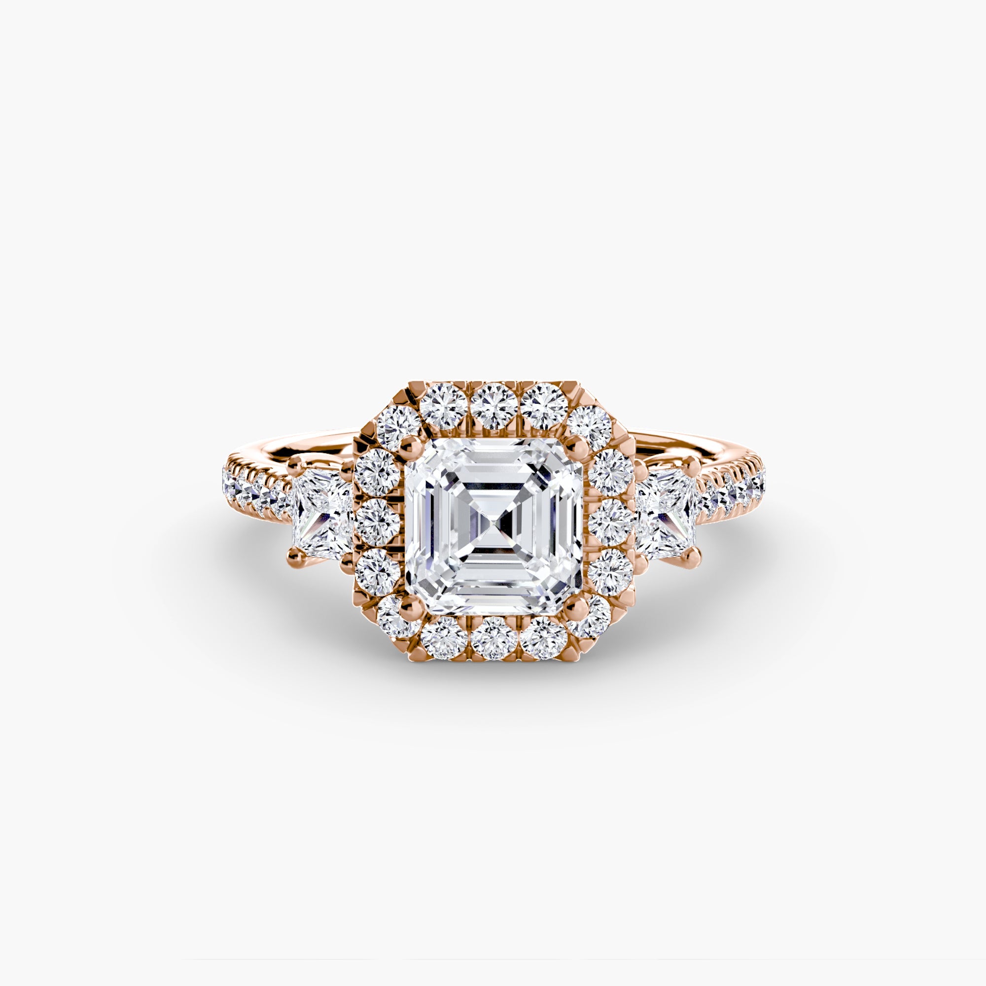 Three - Stone Ring with Halo 2 - Prestige Stones