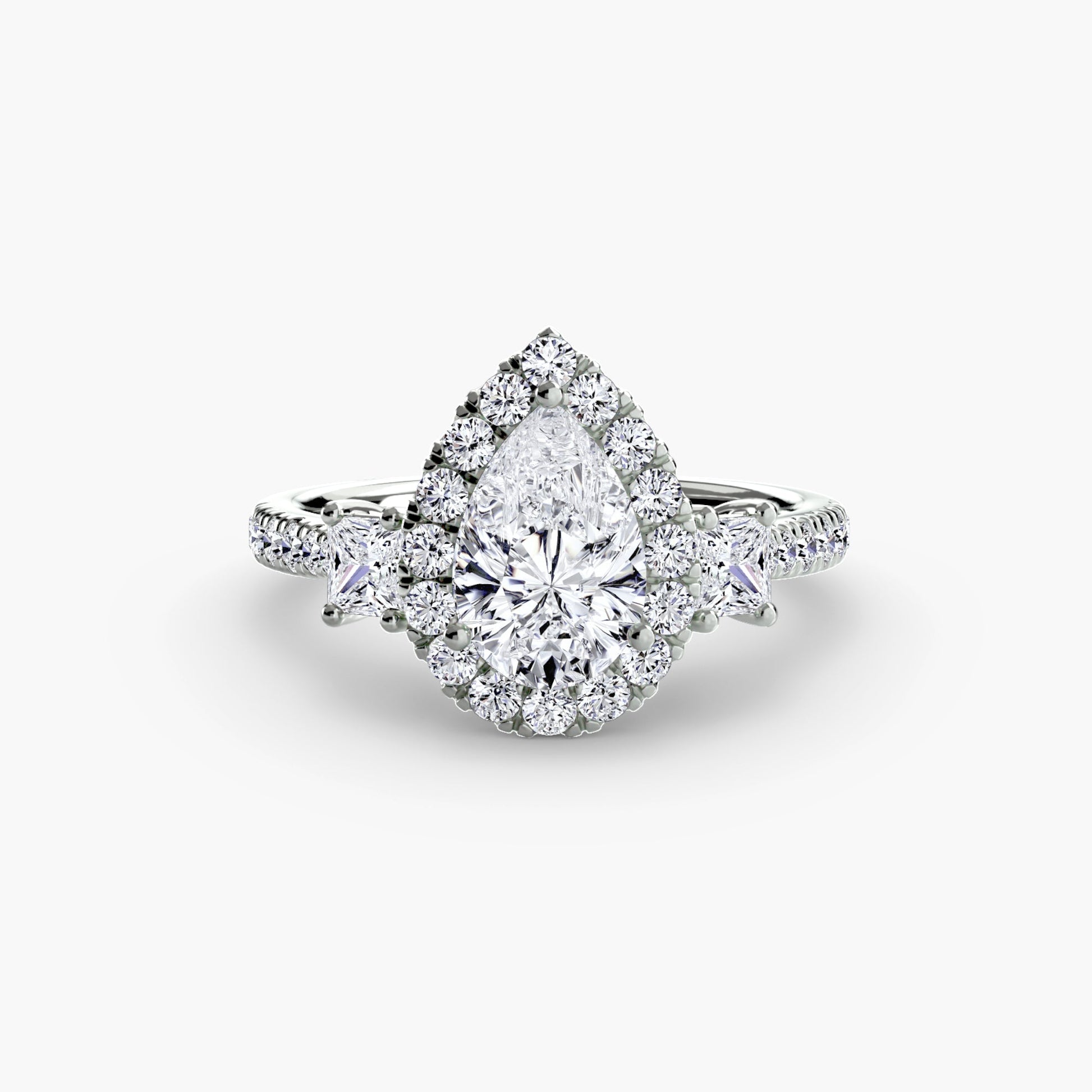 Three - Stone Ring with Halo 2 - Prestige Stones