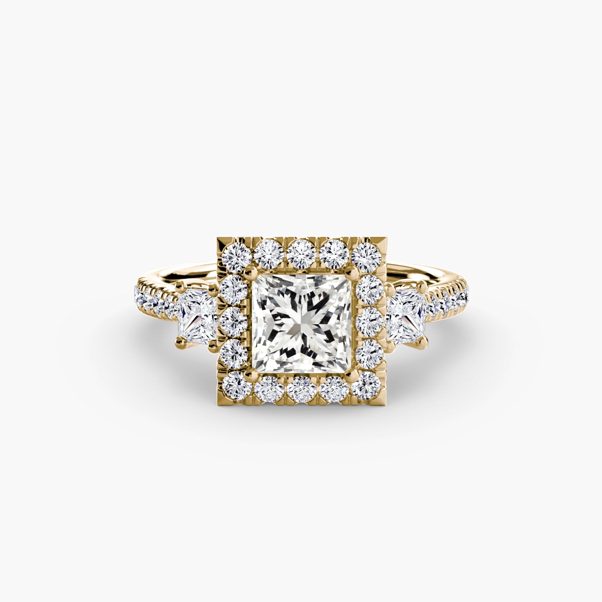 Three - Stone Ring with Halo 2 - Prestige Stones