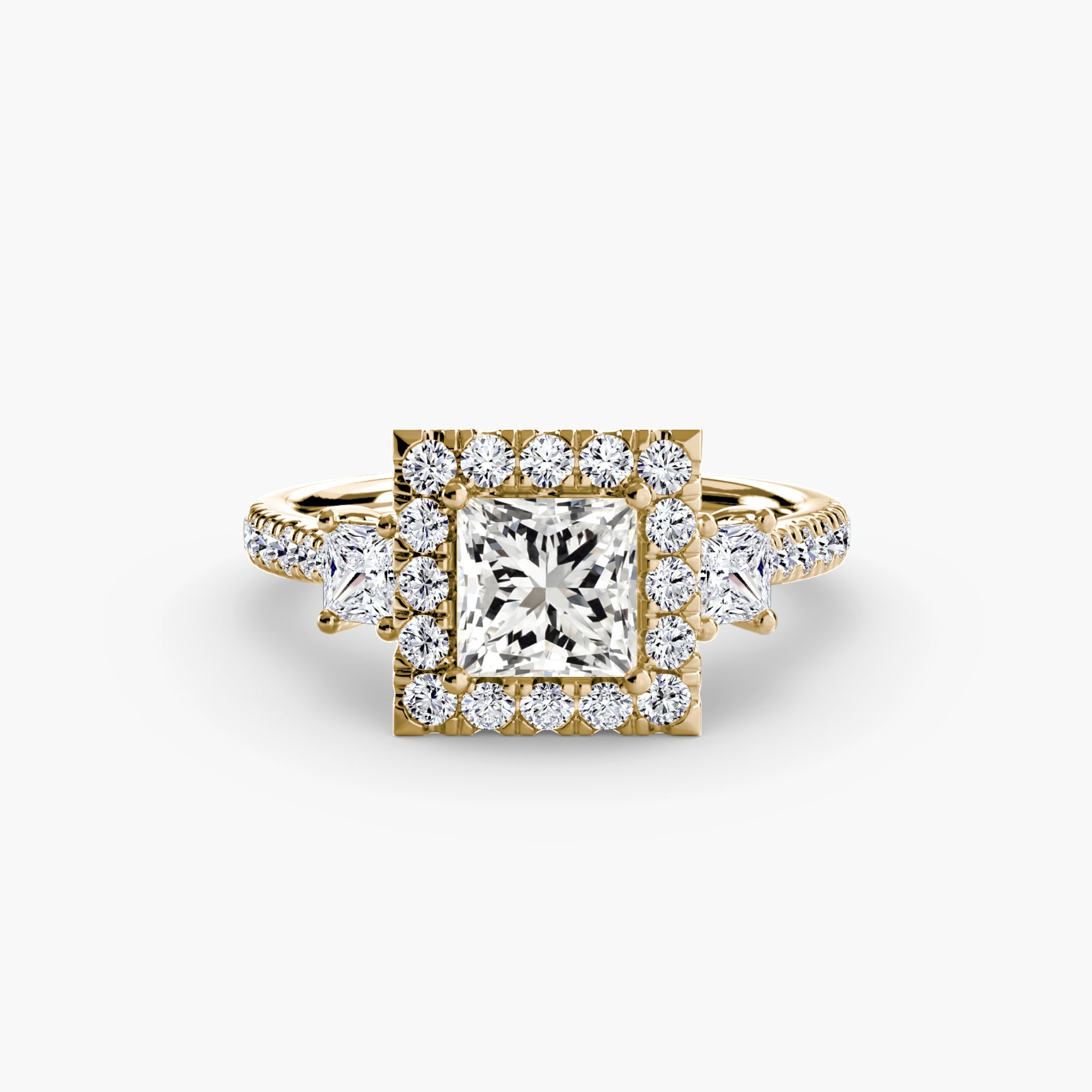 Three - Stone Ring with Halo 2 - Prestige Stones