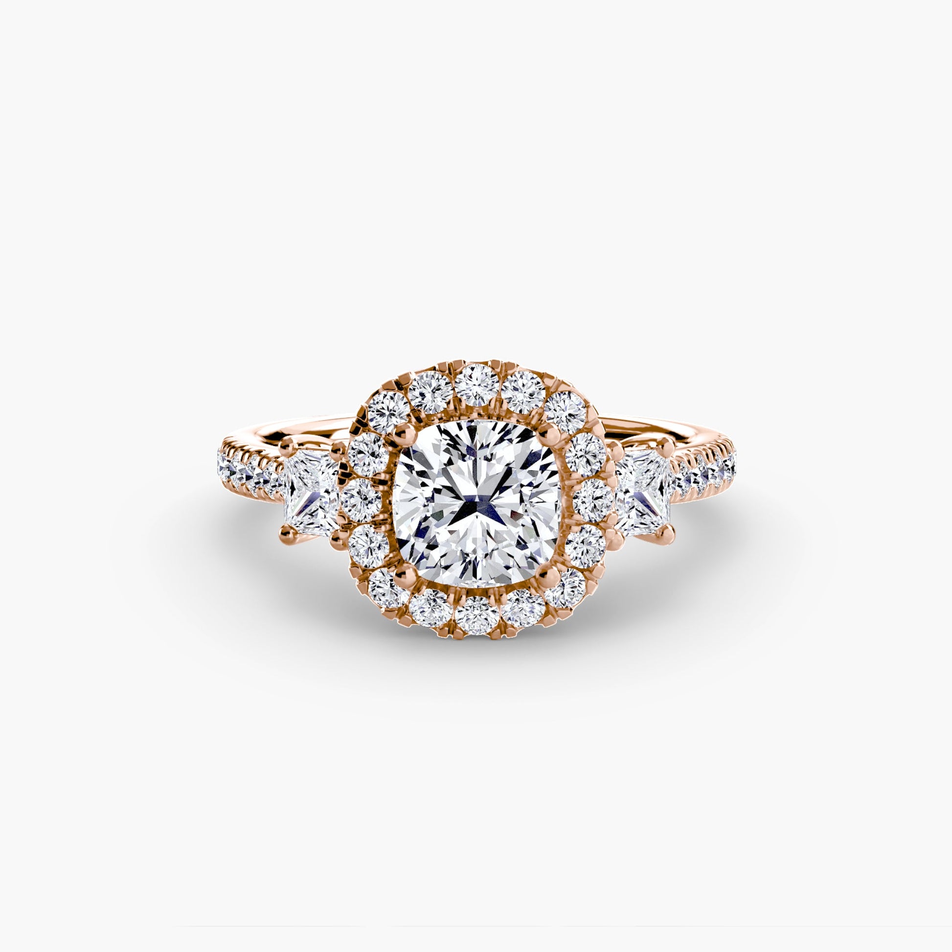 Three - Stone Ring with Halo 2 - Prestige Stones