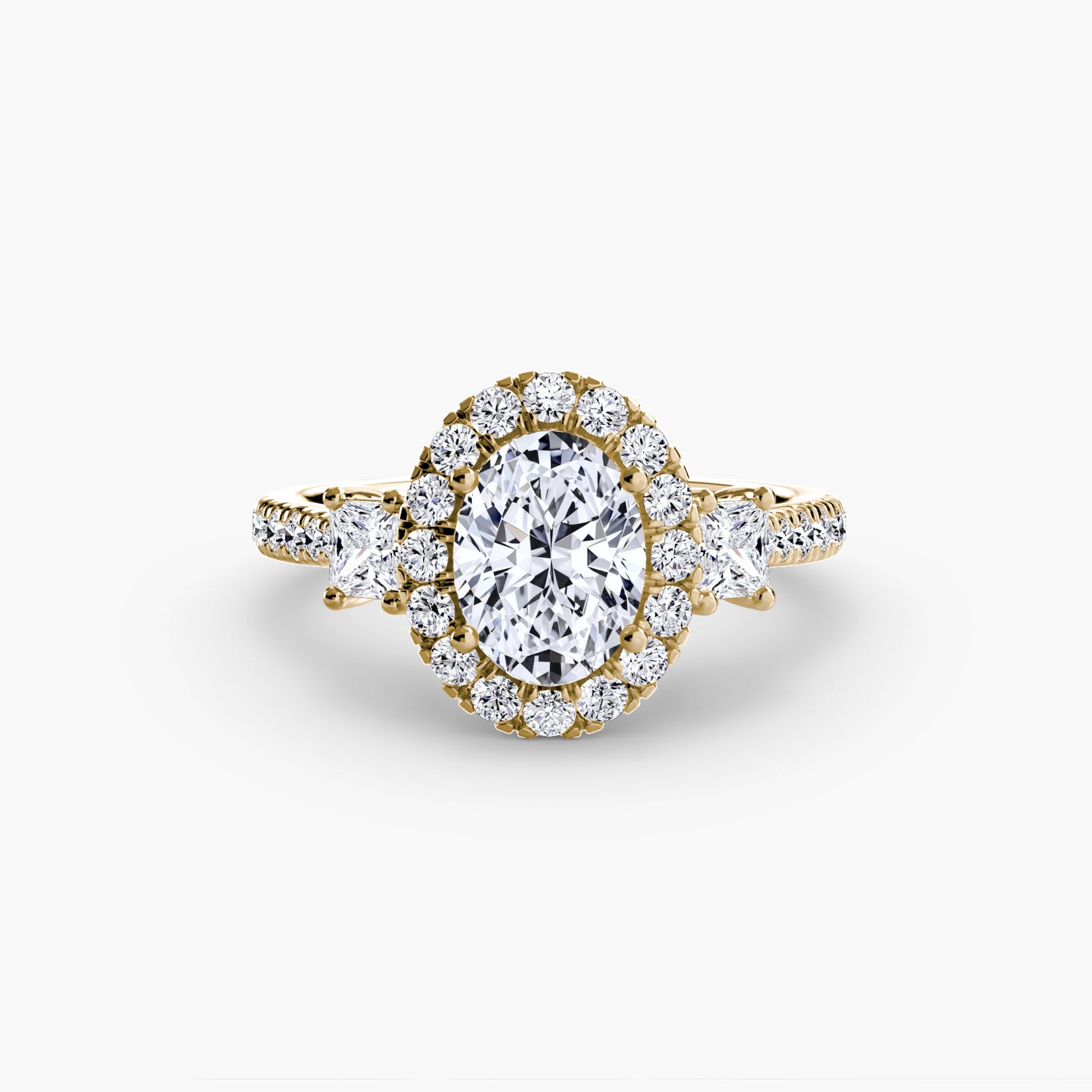 Three - Stone Ring with Halo 2 - Prestige Stones