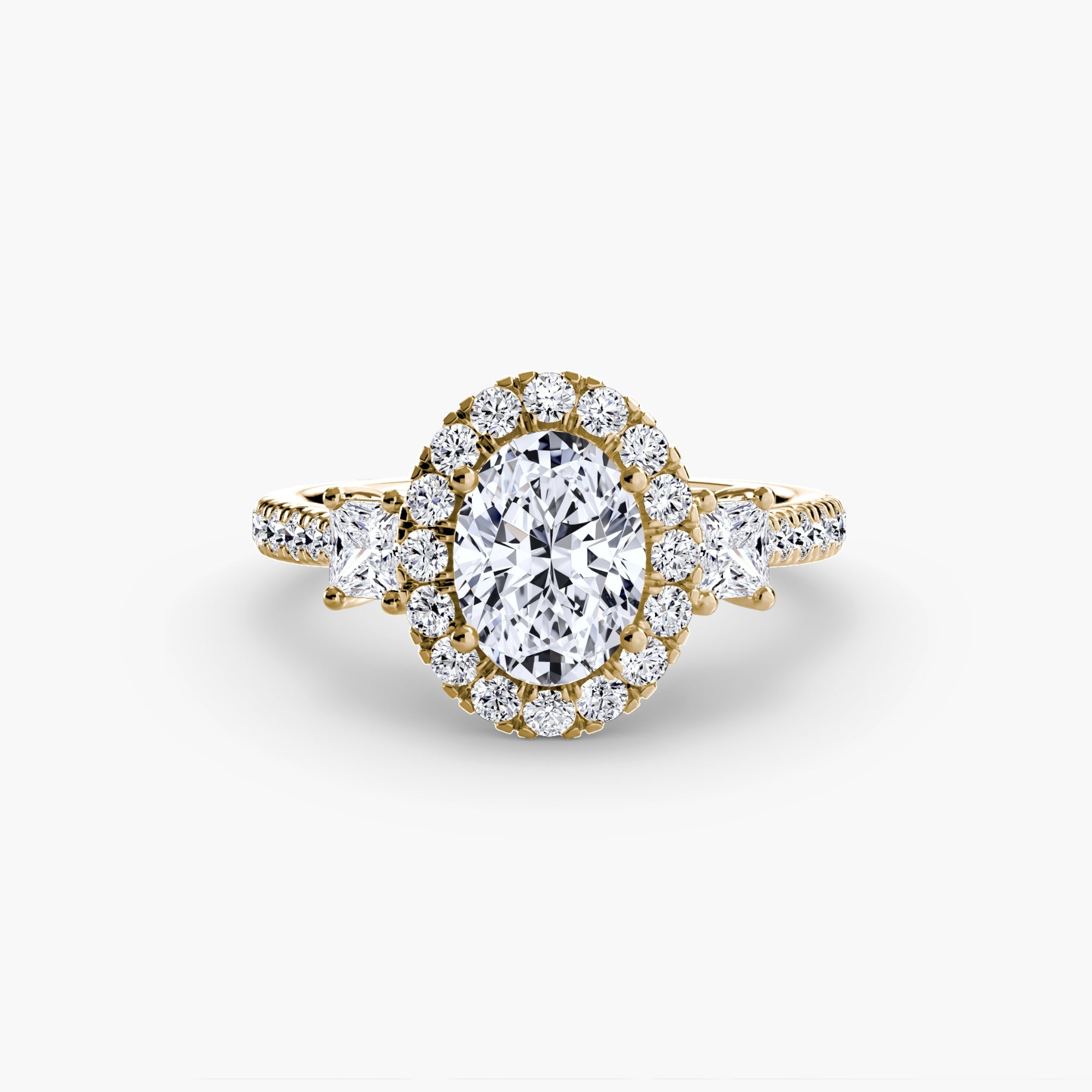 Three - Stone Ring with Halo 2 - Prestige Stones
