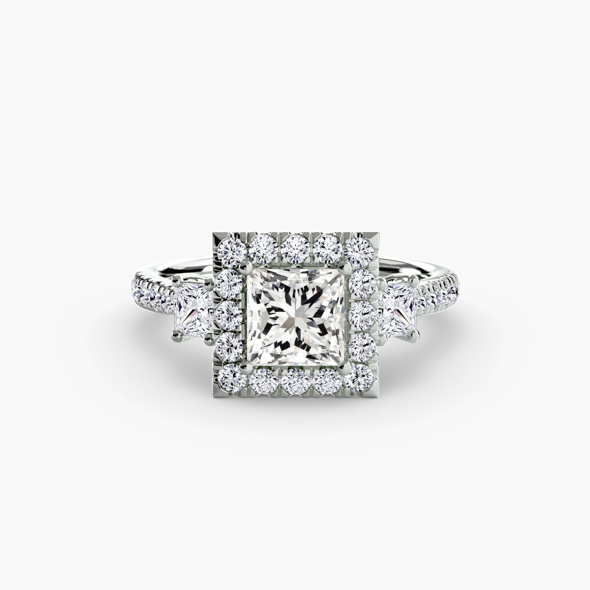 Three - Stone Ring with Halo 2 - Prestige Stones