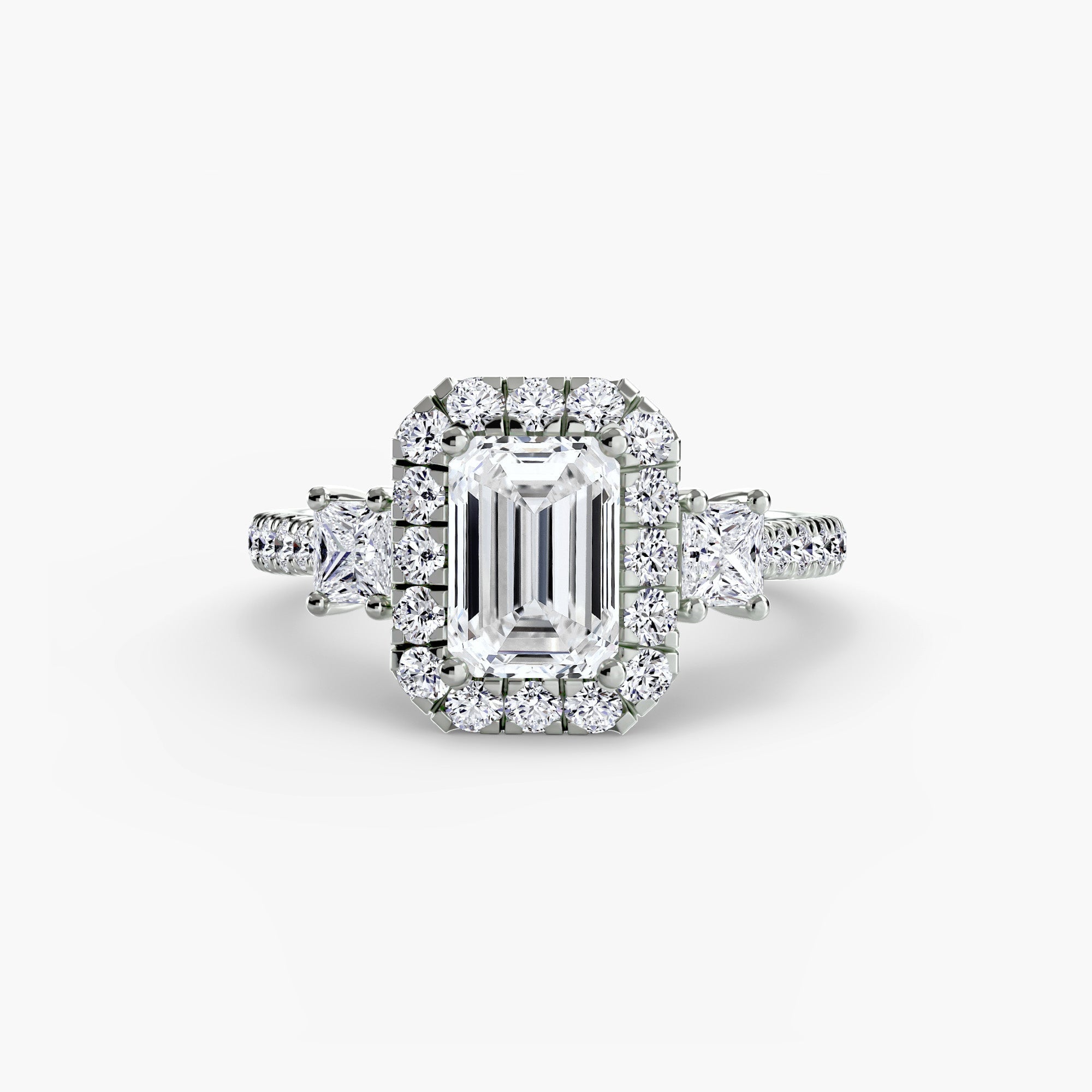 Three - Stone Ring with Halo 2 - Prestige Stones