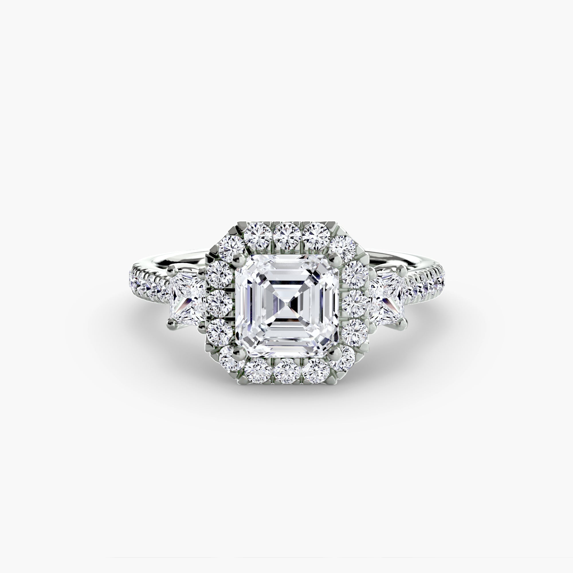 Three - Stone Ring with Halo 2 - Prestige Stones