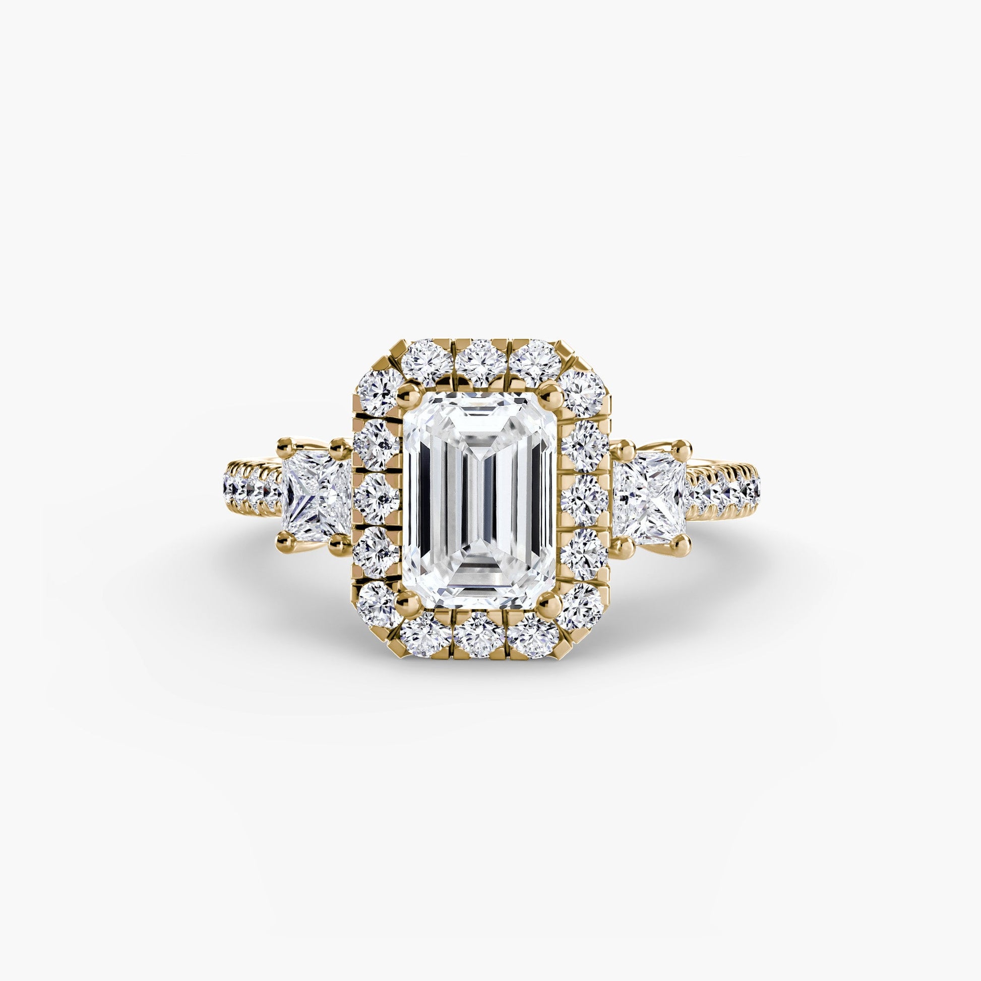Three - Stone Ring with Halo 2 - Prestige Stones