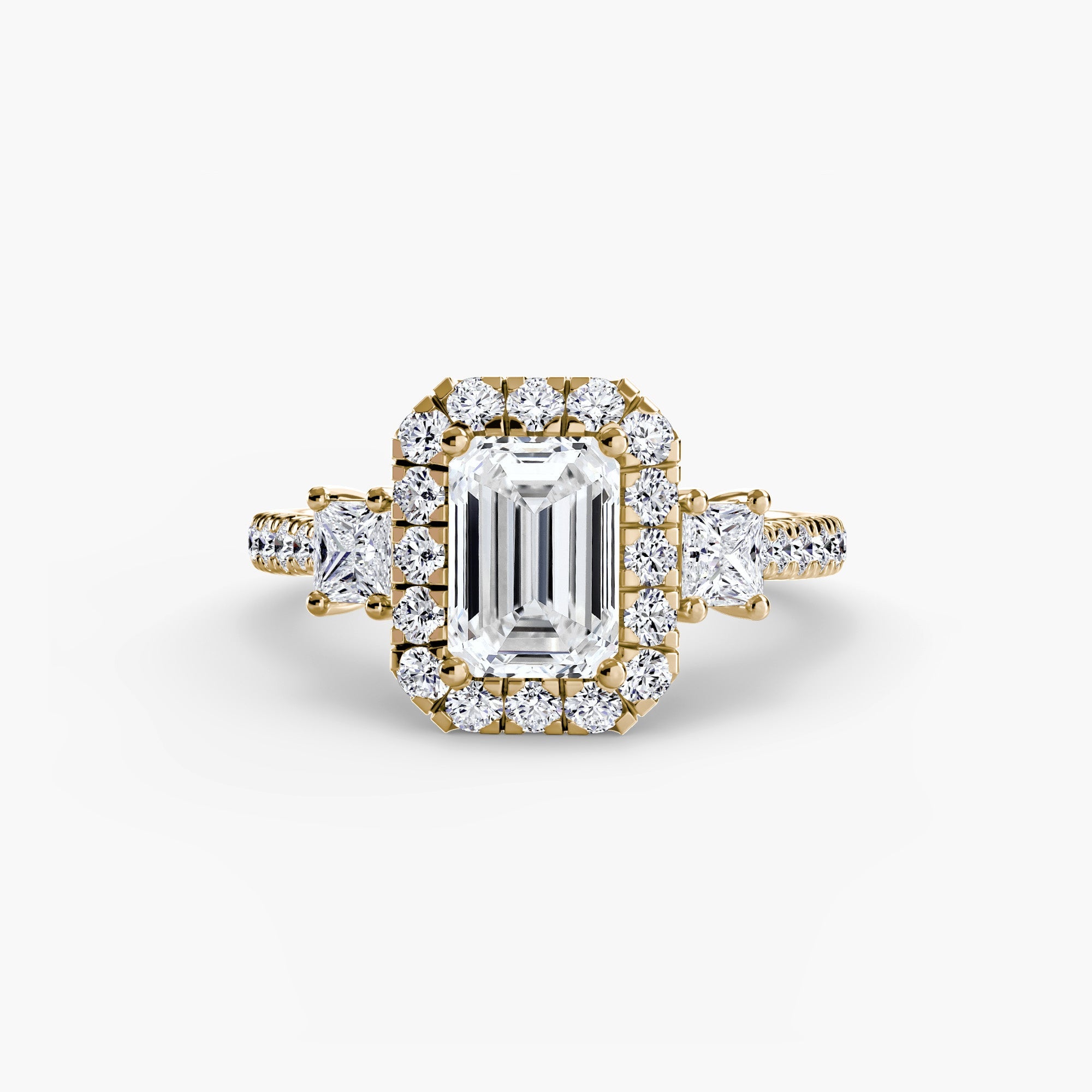 Three - Stone Ring with Halo 2 - Prestige Stones