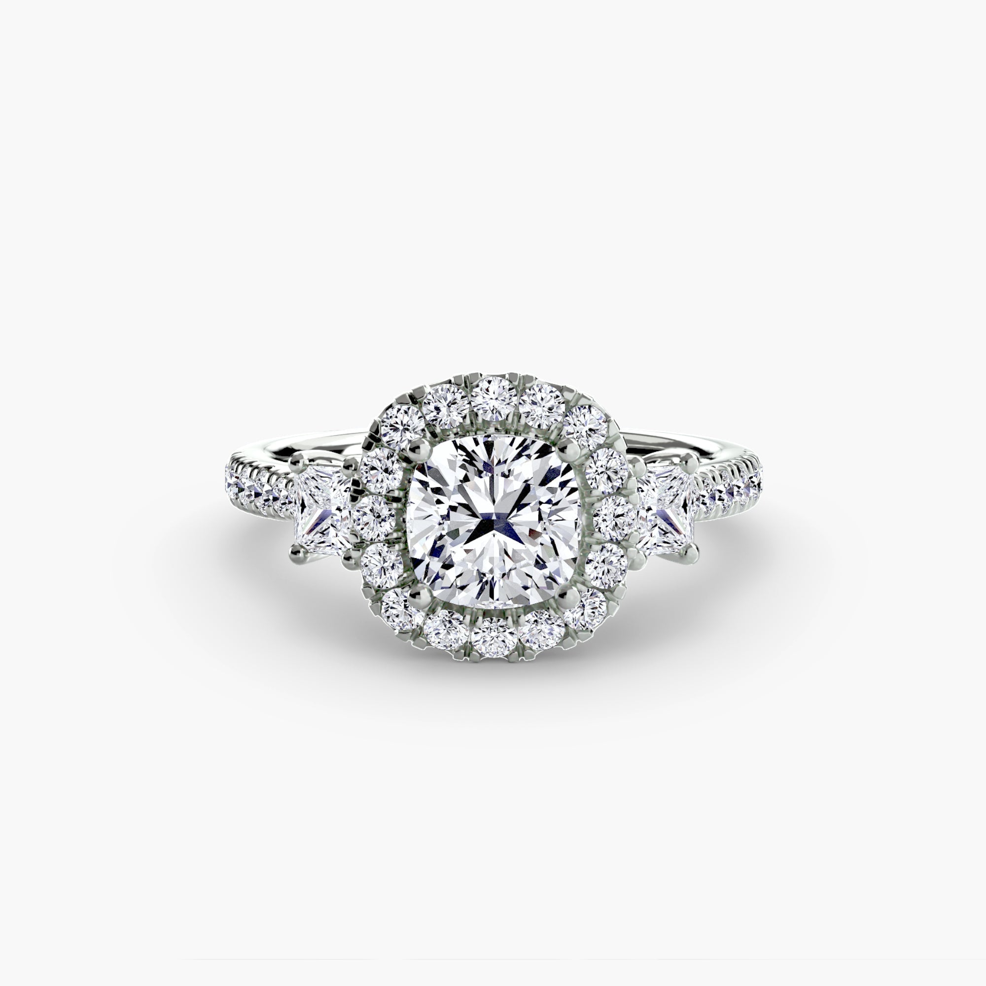 Three - Stone Ring with Halo 2 - Prestige Stones