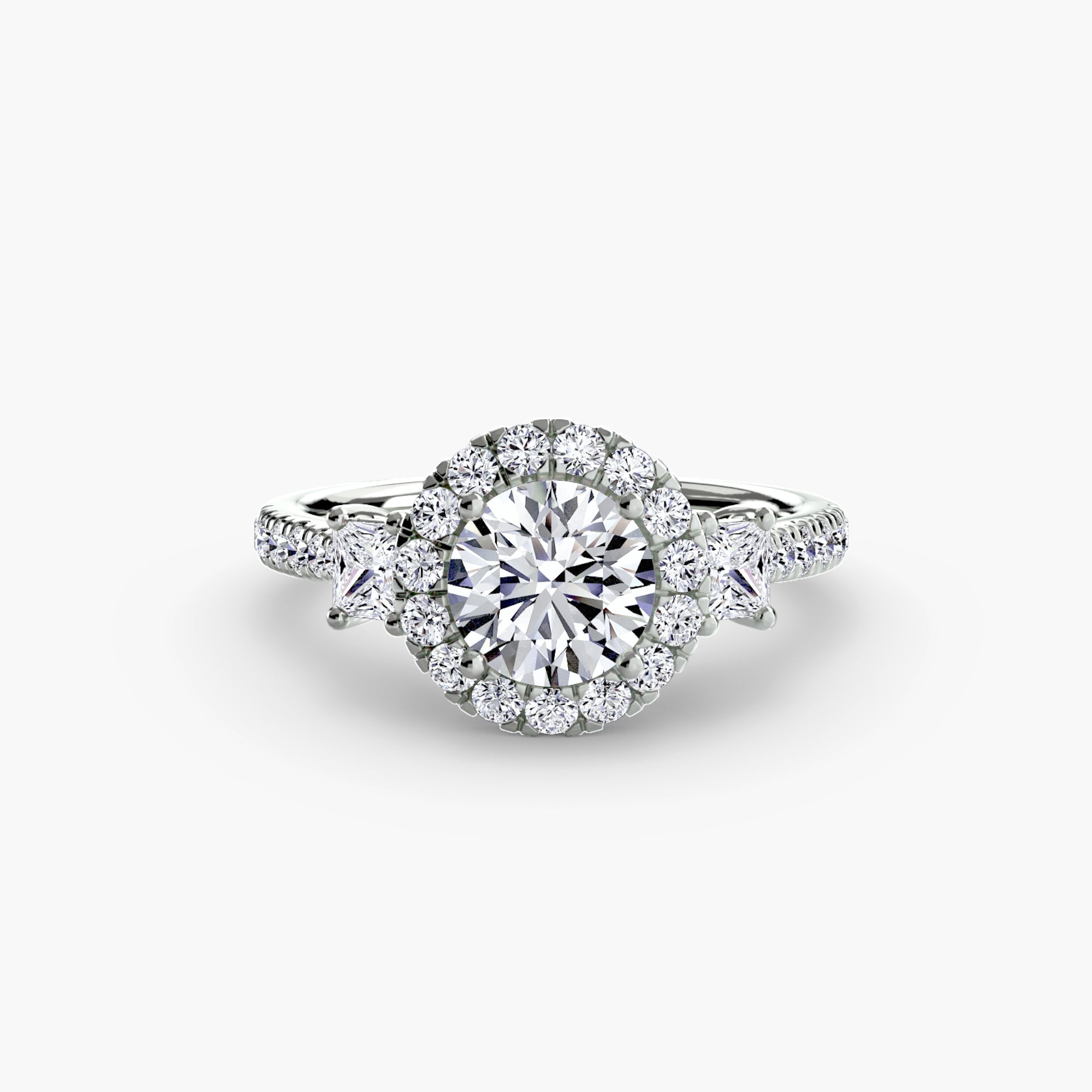 Three - Stone Ring with Halo 2 - Prestige Stones