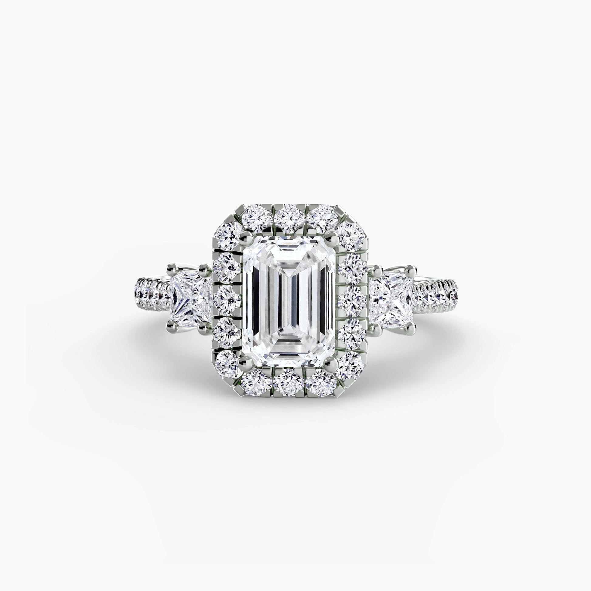 Three - Stone Ring with Halo 2 - Prestige Stones