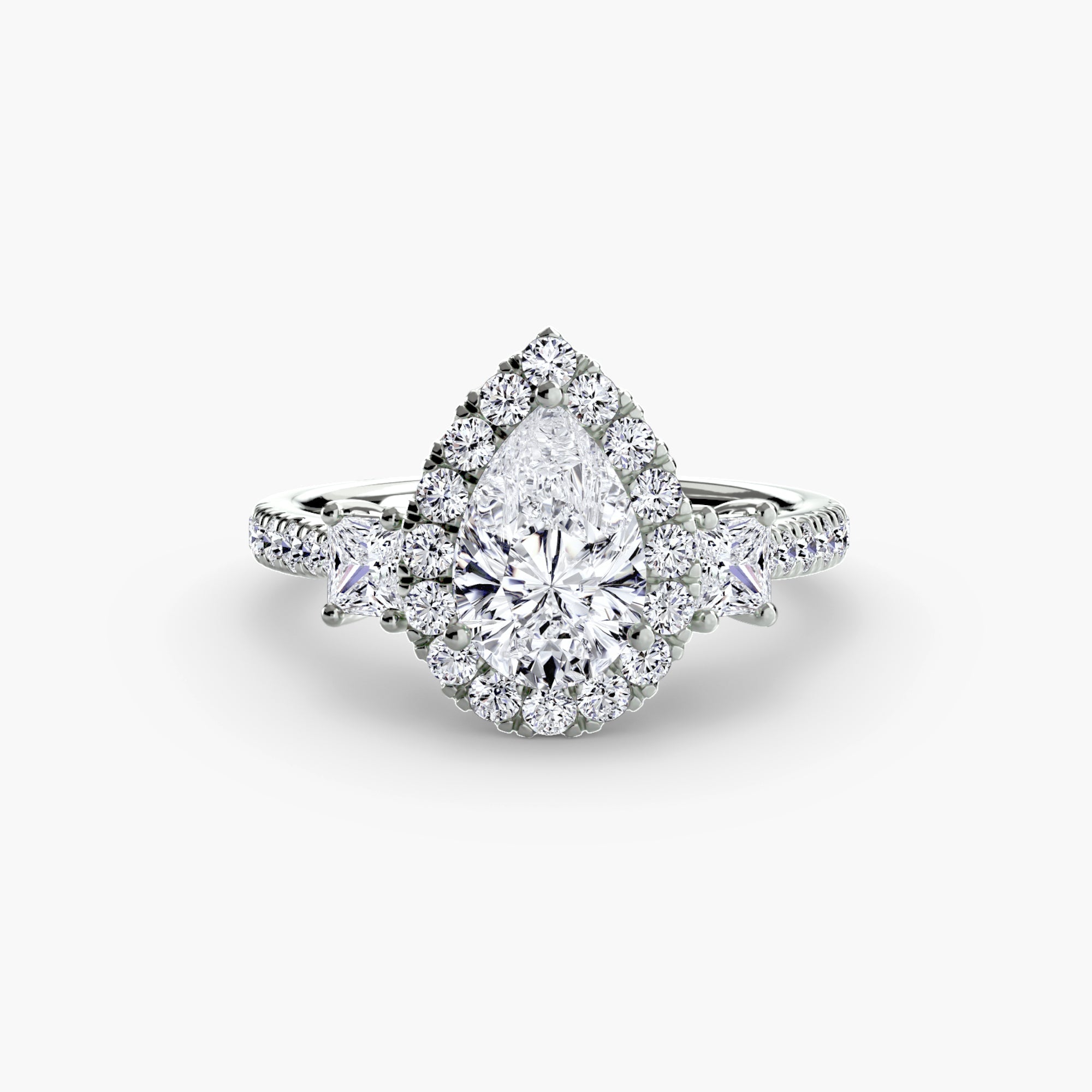 Three - Stone Ring with Halo 2 - Prestige Stones