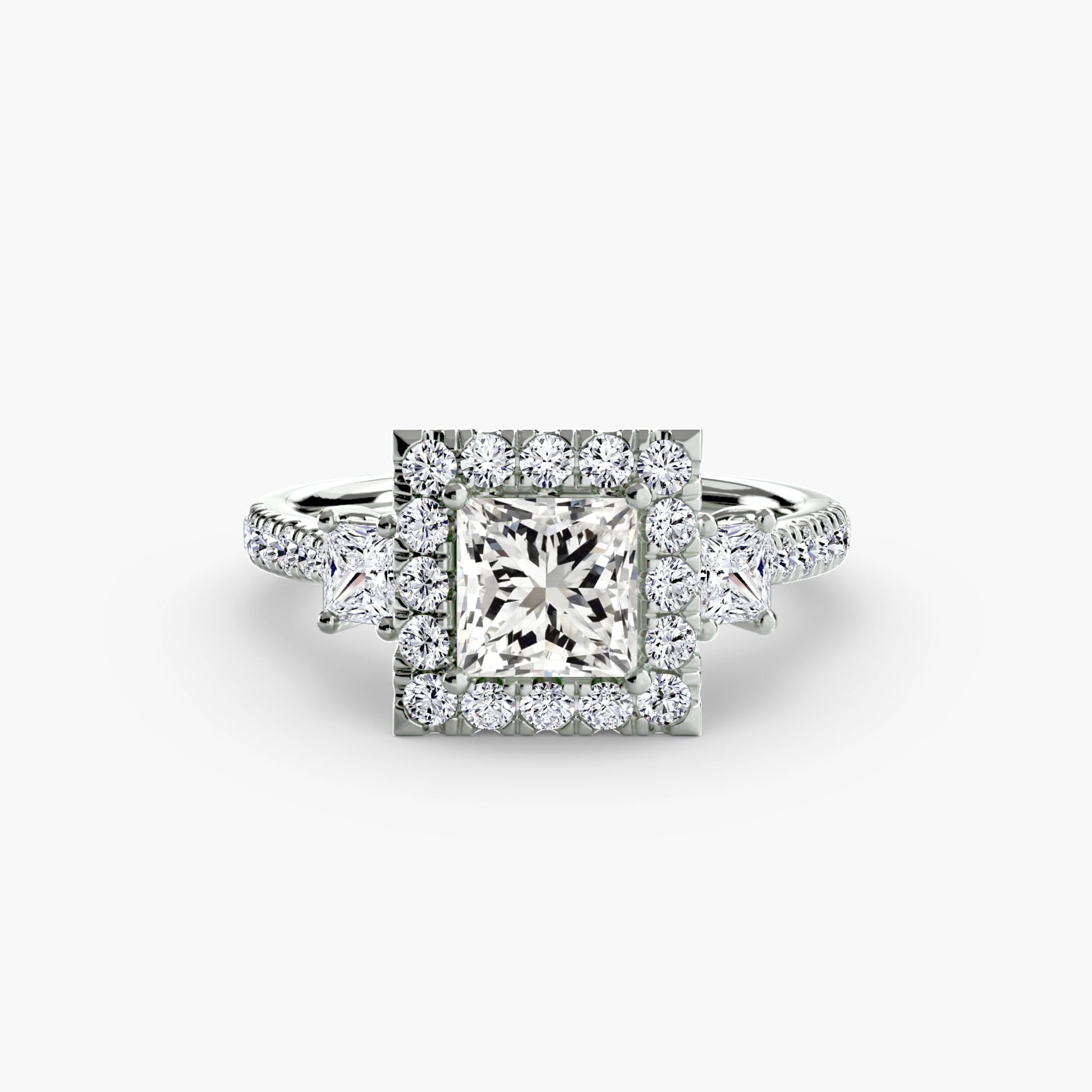 Three - Stone Ring with Halo 2 - Prestige Stones