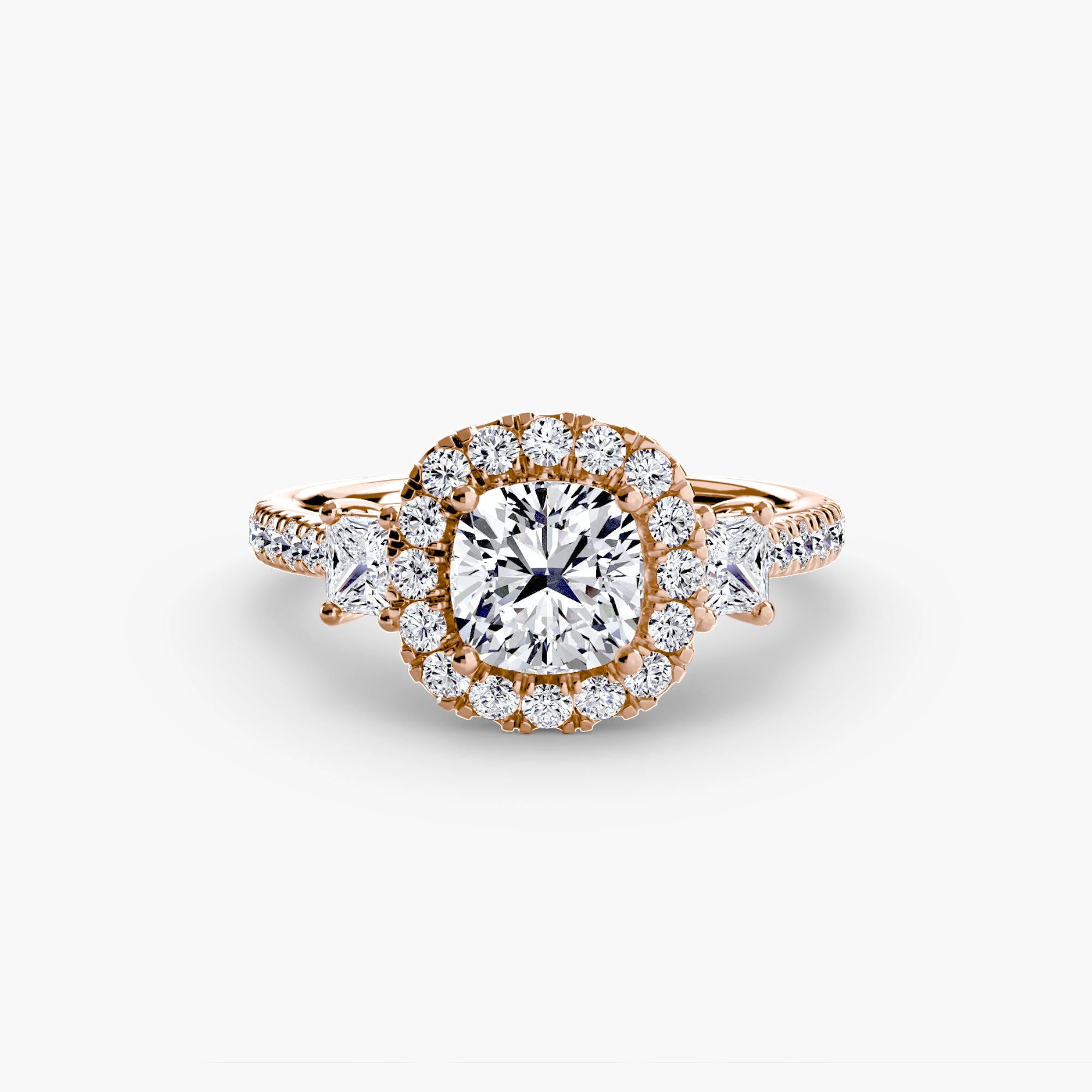 Three - Stone Ring with Halo 2 - Prestige Stones