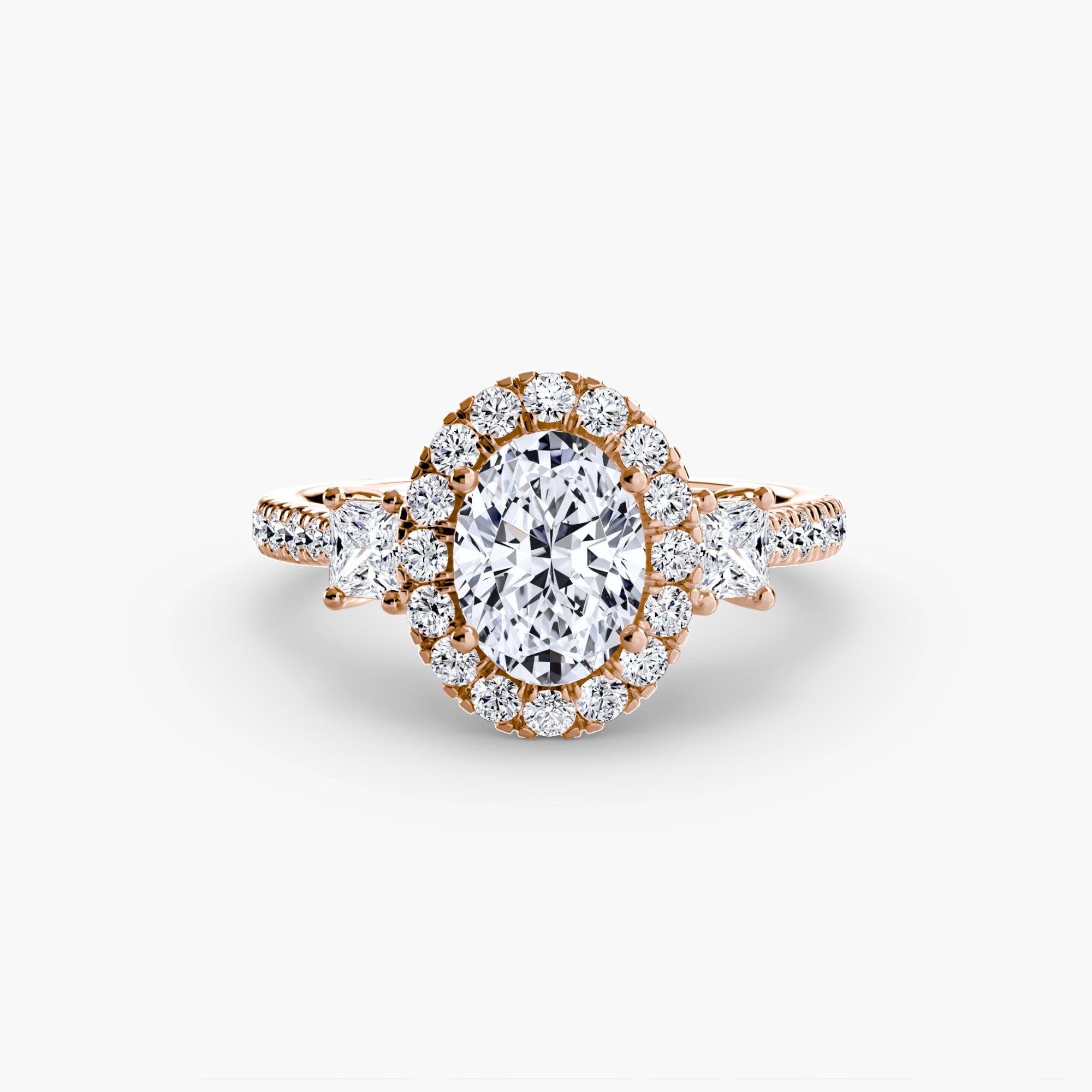 Three - Stone Ring with Halo 2 - Prestige Stones