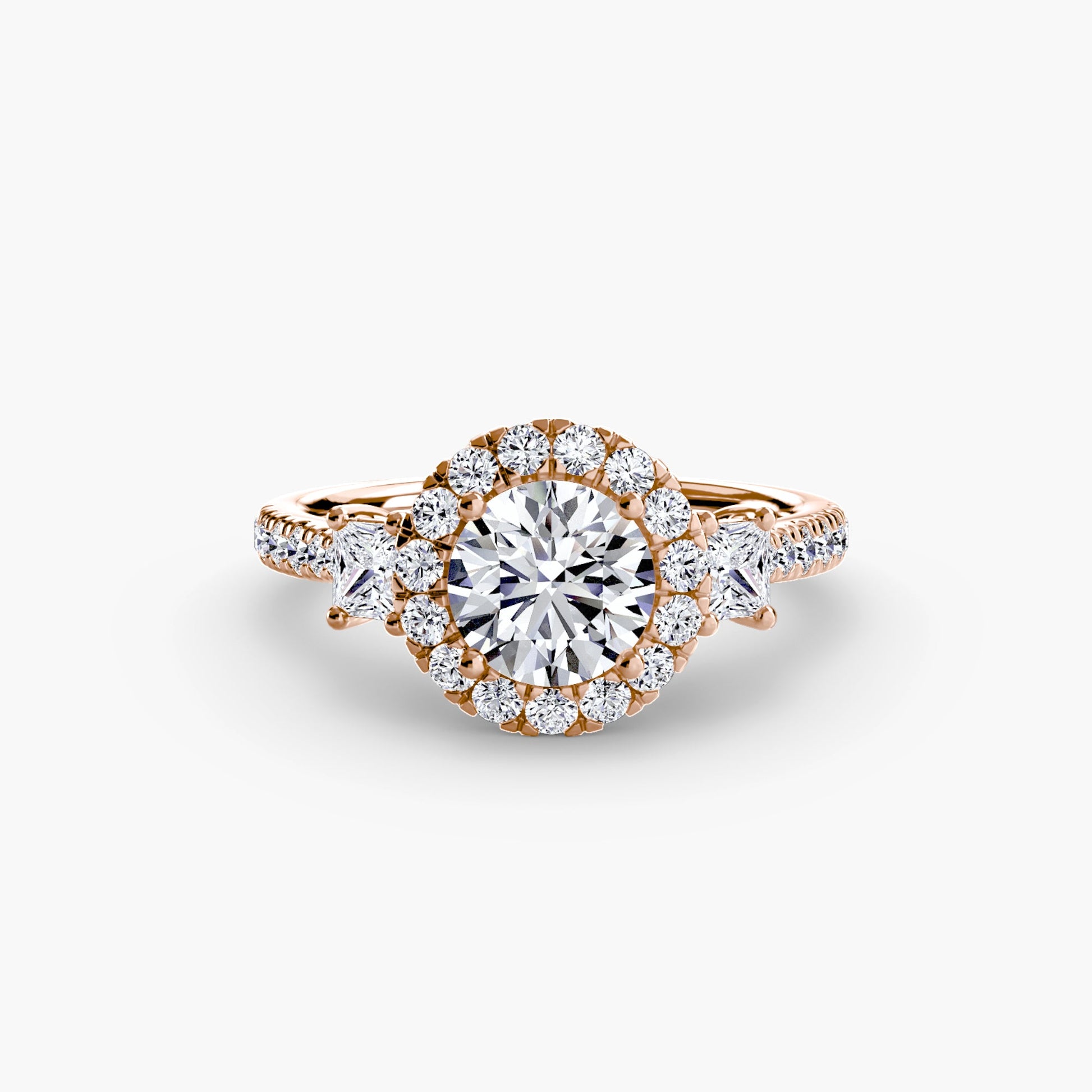 Three - Stone Ring with Halo 2 - Prestige Stones