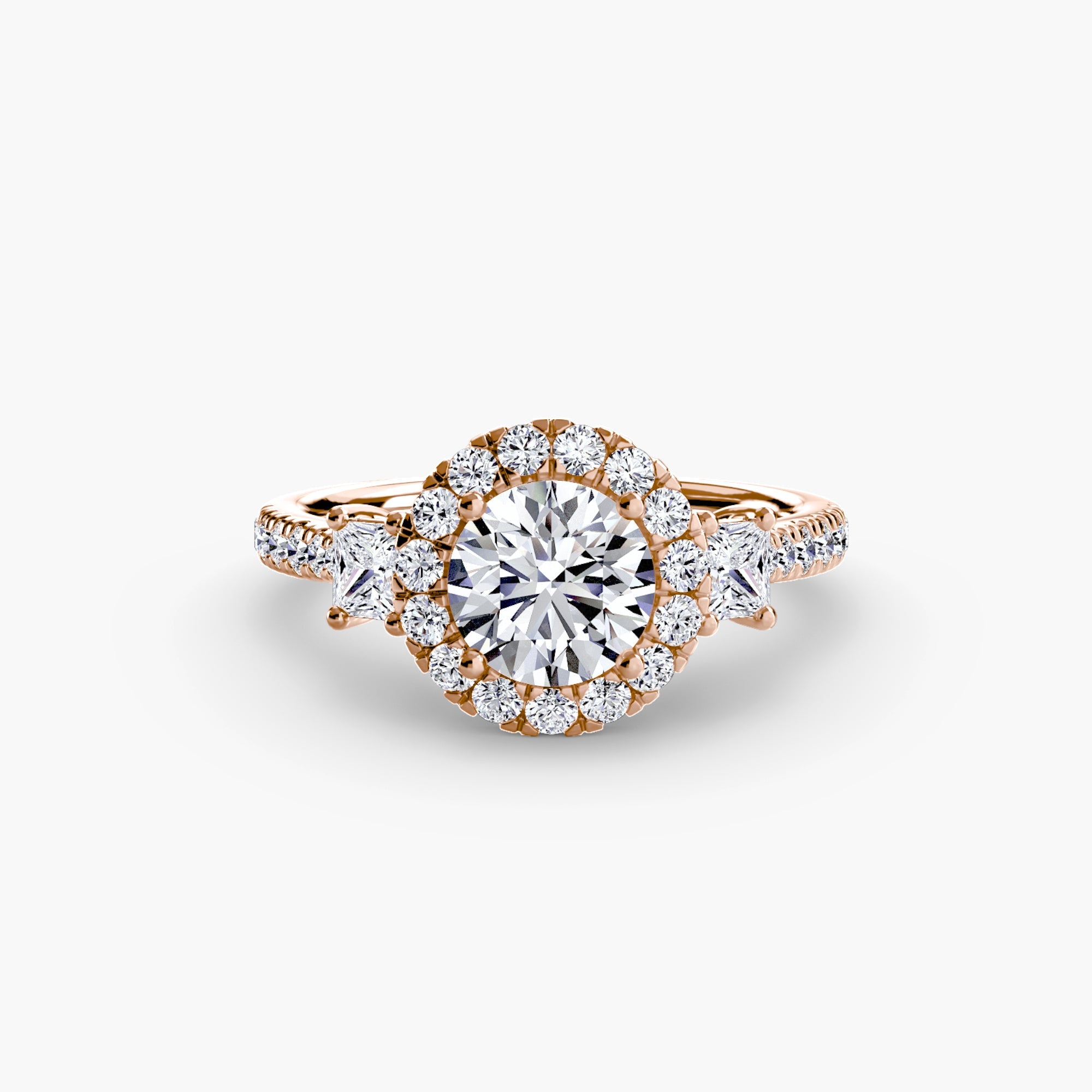 Three - Stone Ring with Halo 2 - Prestige Stones