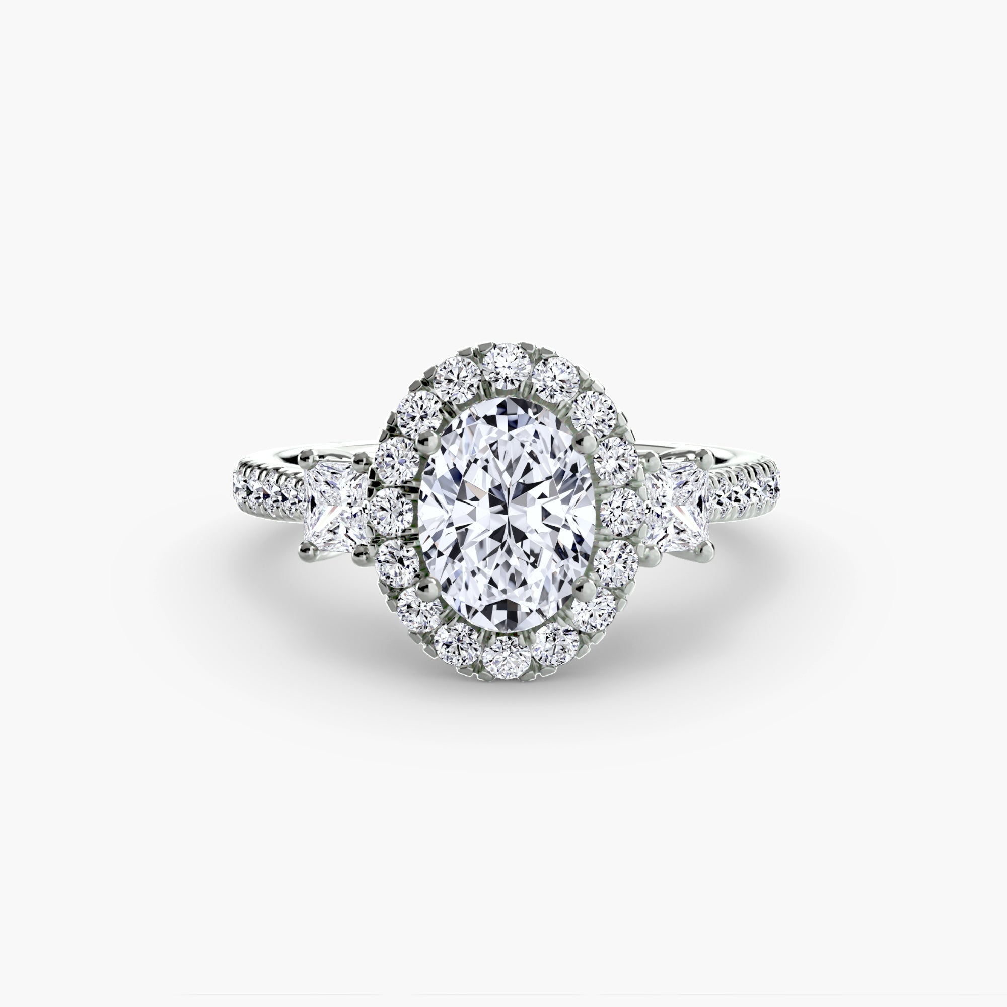 Three - Stone Ring with Halo 2 - Prestige Stones