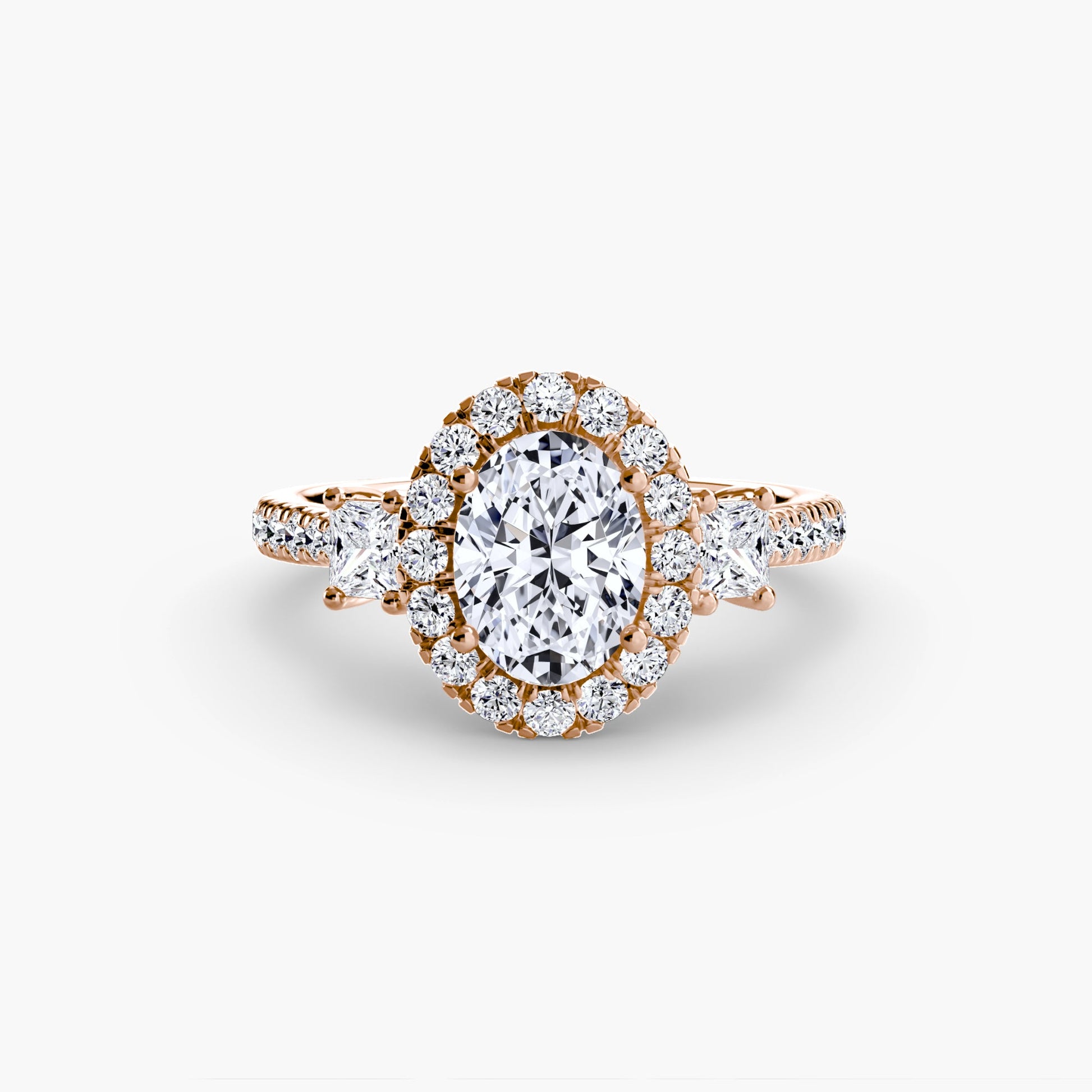 Three - Stone Ring with Halo 2 - Prestige Stones
