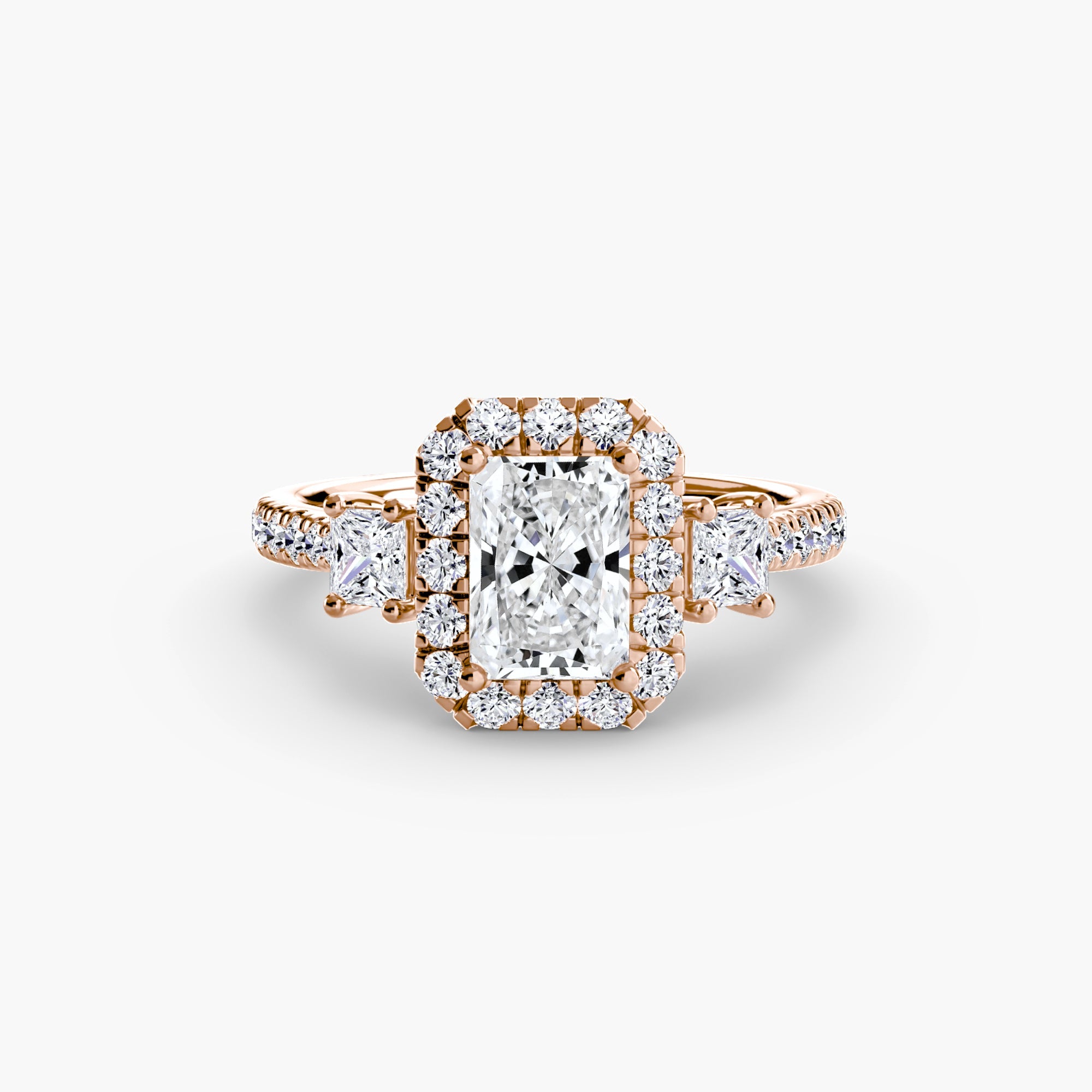 Three - Stone Ring with Halo 2 - Prestige Stones