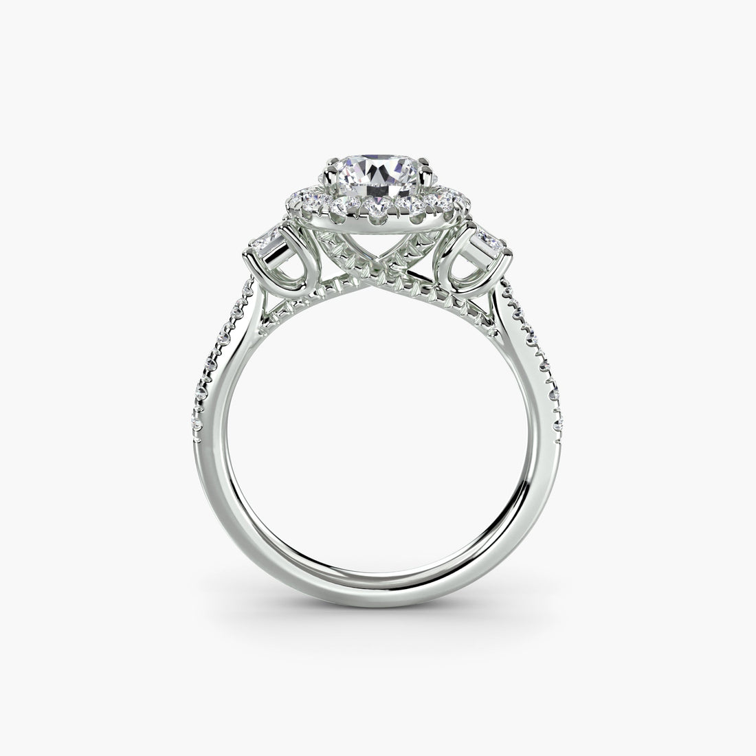 Three - Stone Ring with Halo 2 - Prestige Stones