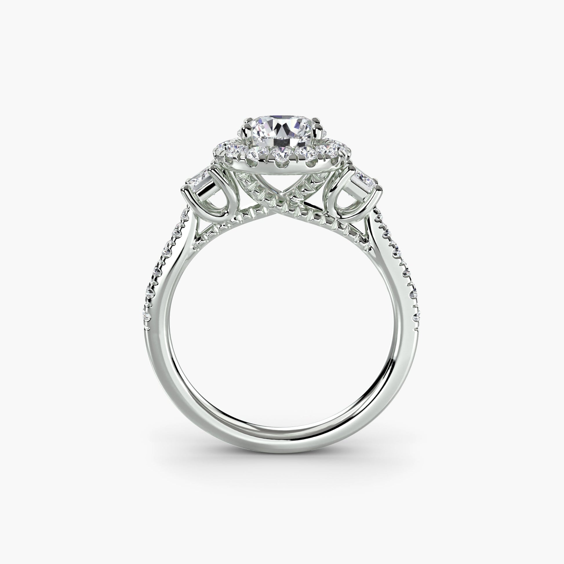 Three - Stone Ring with Halo 2 - Prestige Stones