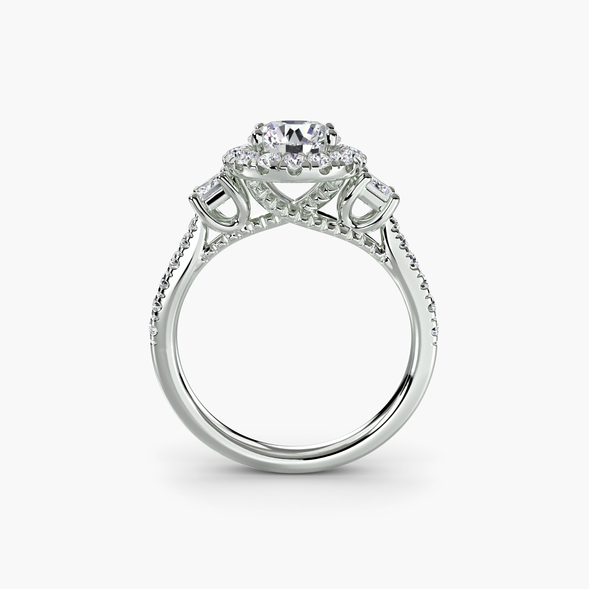 Three - Stone Ring with Halo 2 - Prestige Stones