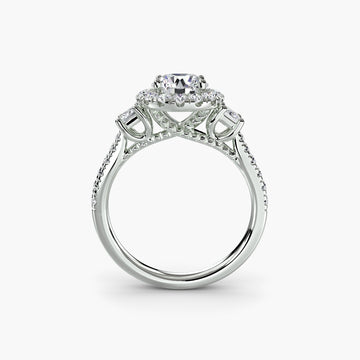 Three - Stone Ring with Halo 2 - Prestige Stones
