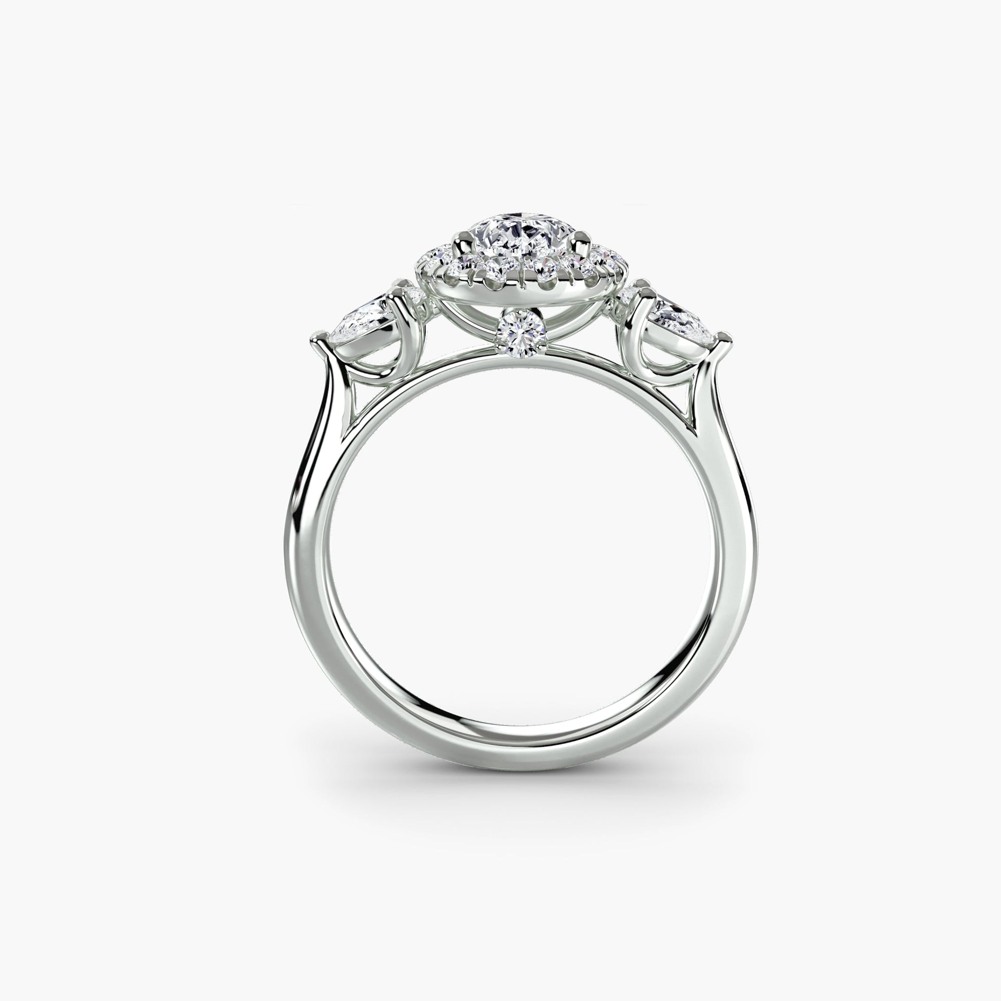 Three - Stone Ring with Halo - Prestige Stones