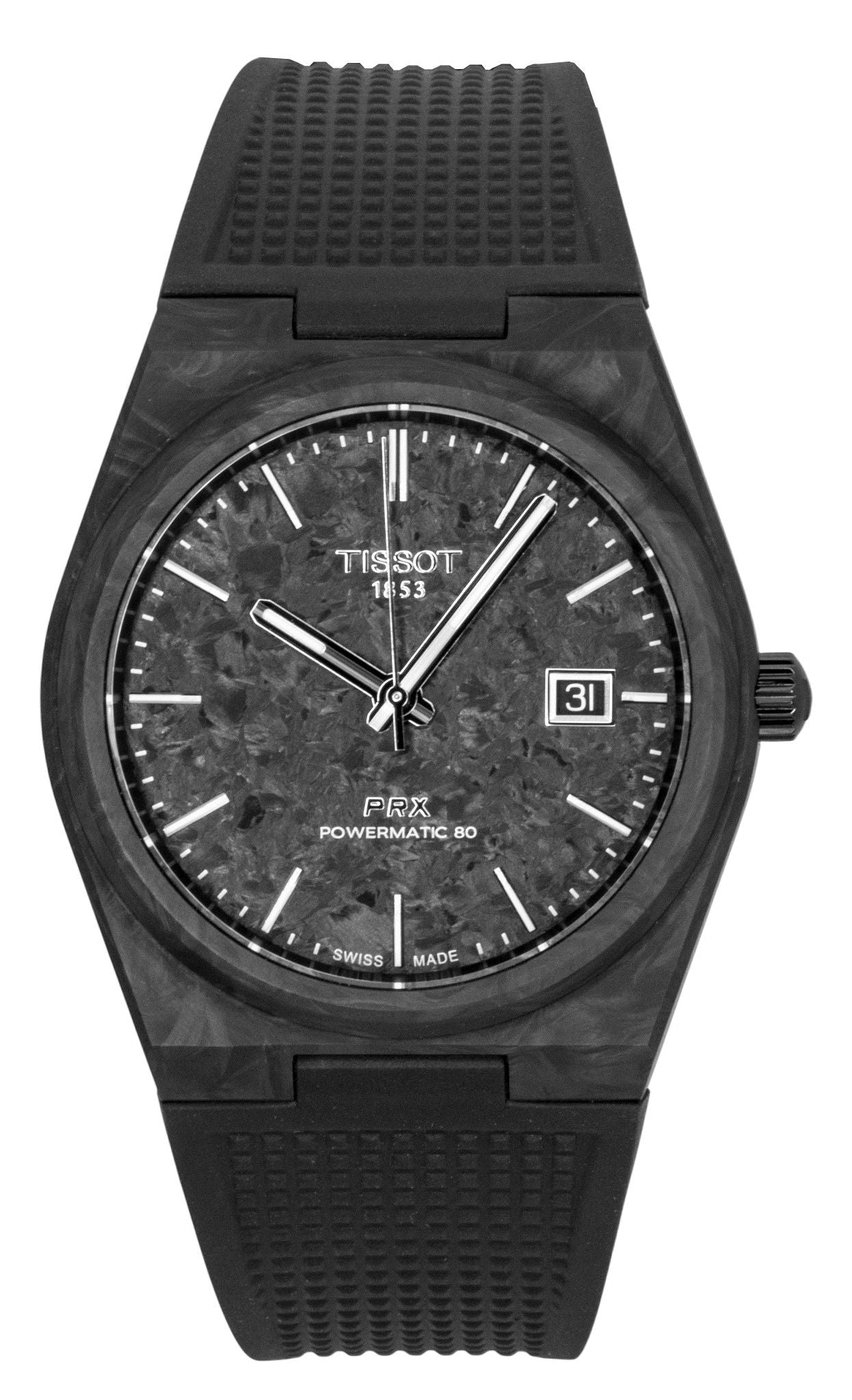 Tissot PRX Carbon Synthetic Strap Black Dial Automatic T137.907.97.201.00 100M Men's Watch - Prestige Stones