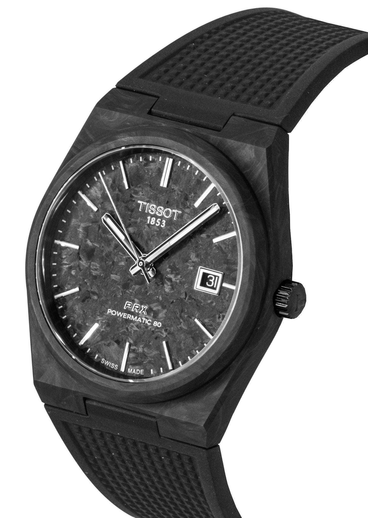 Tissot PRX Carbon Synthetic Strap Black Dial Automatic T137.907.97.201.00 100M Men's Watch - Prestige Stones
