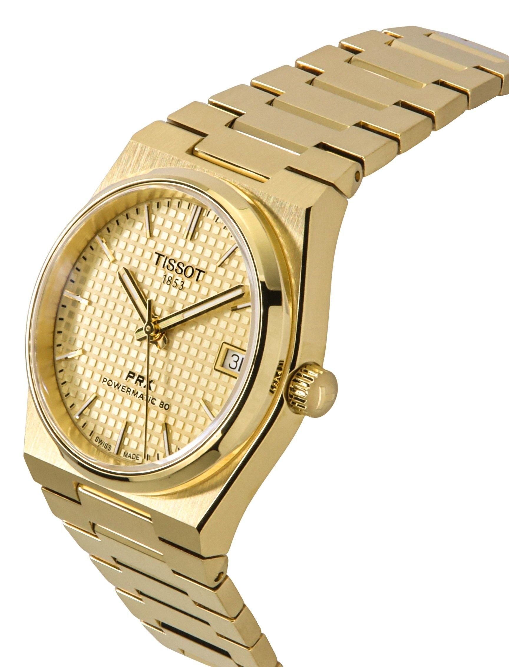 Tissot PRX Powermatic 80 Gold Tone Stainless Steel Champagne Dial Automatic T137.207.33.021.00 100M Unisex Watch - Prestige Stones