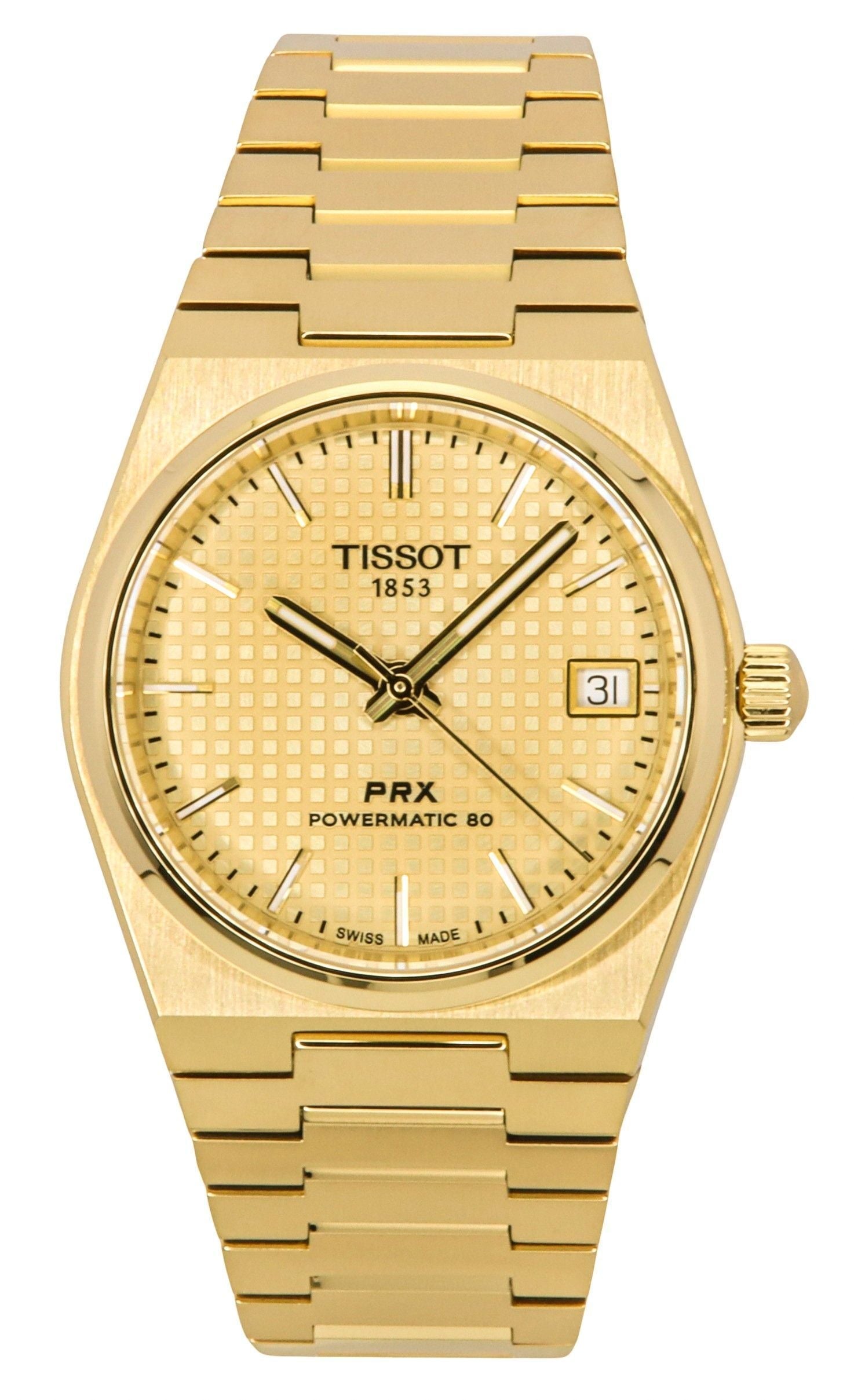 Tissot PRX Powermatic 80 Gold Tone Stainless Steel Champagne Dial Automatic T137.207.33.021.00 100M Unisex Watch - Prestige Stones