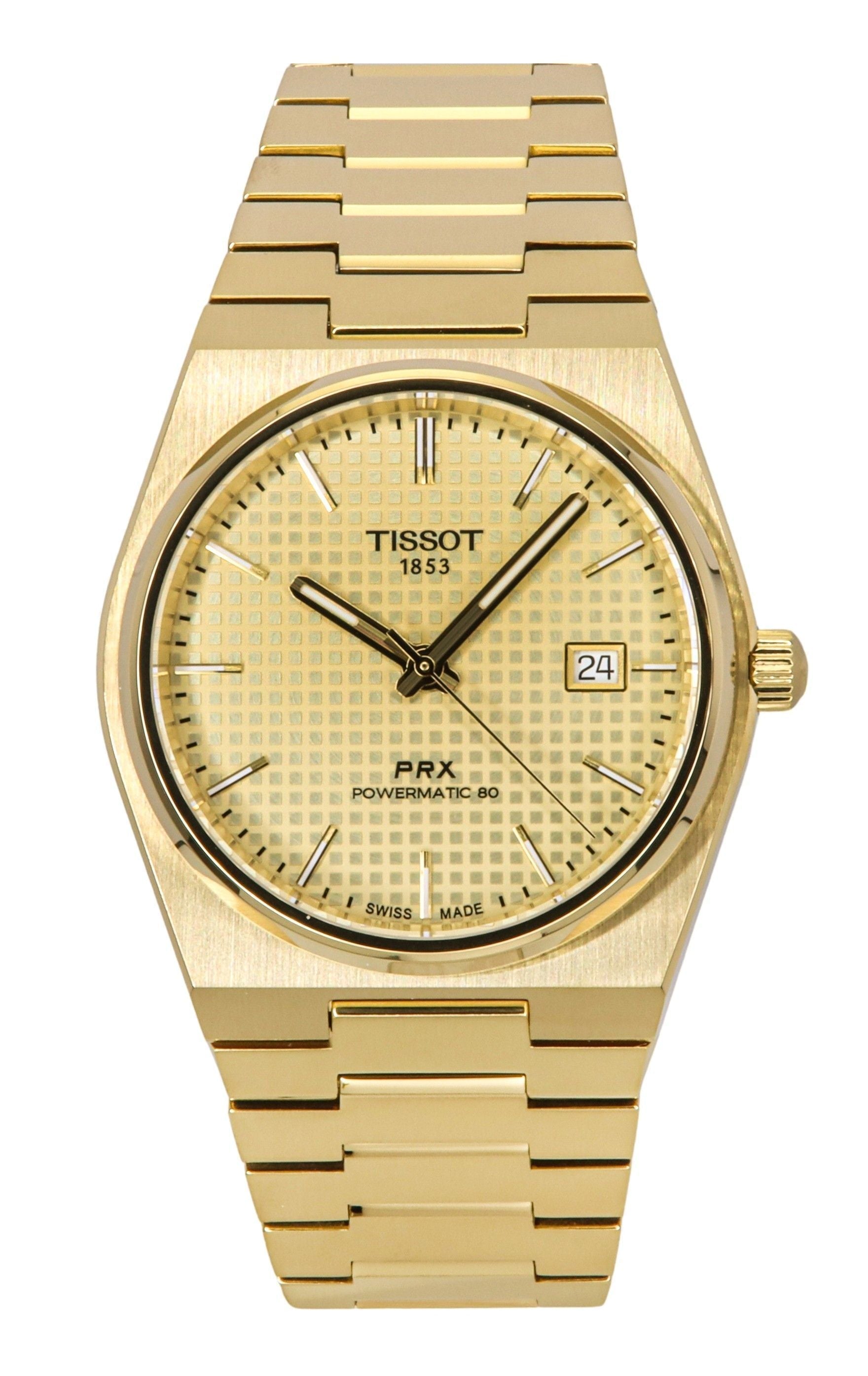 Tissot PRX Powermatic 80 Gold Tone Stainless Steel Champagne Dial Automatic T137.407.33.021.00 100M Men's Watch - Prestige Stones