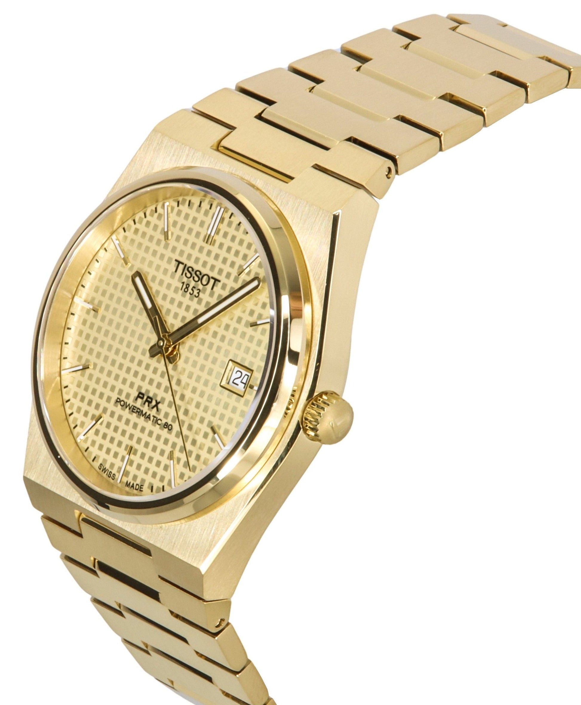 Tissot PRX Powermatic 80 Gold Tone Stainless Steel Champagne Dial Automatic T137.407.33.021.00 100M Men's Watch - Prestige Stones