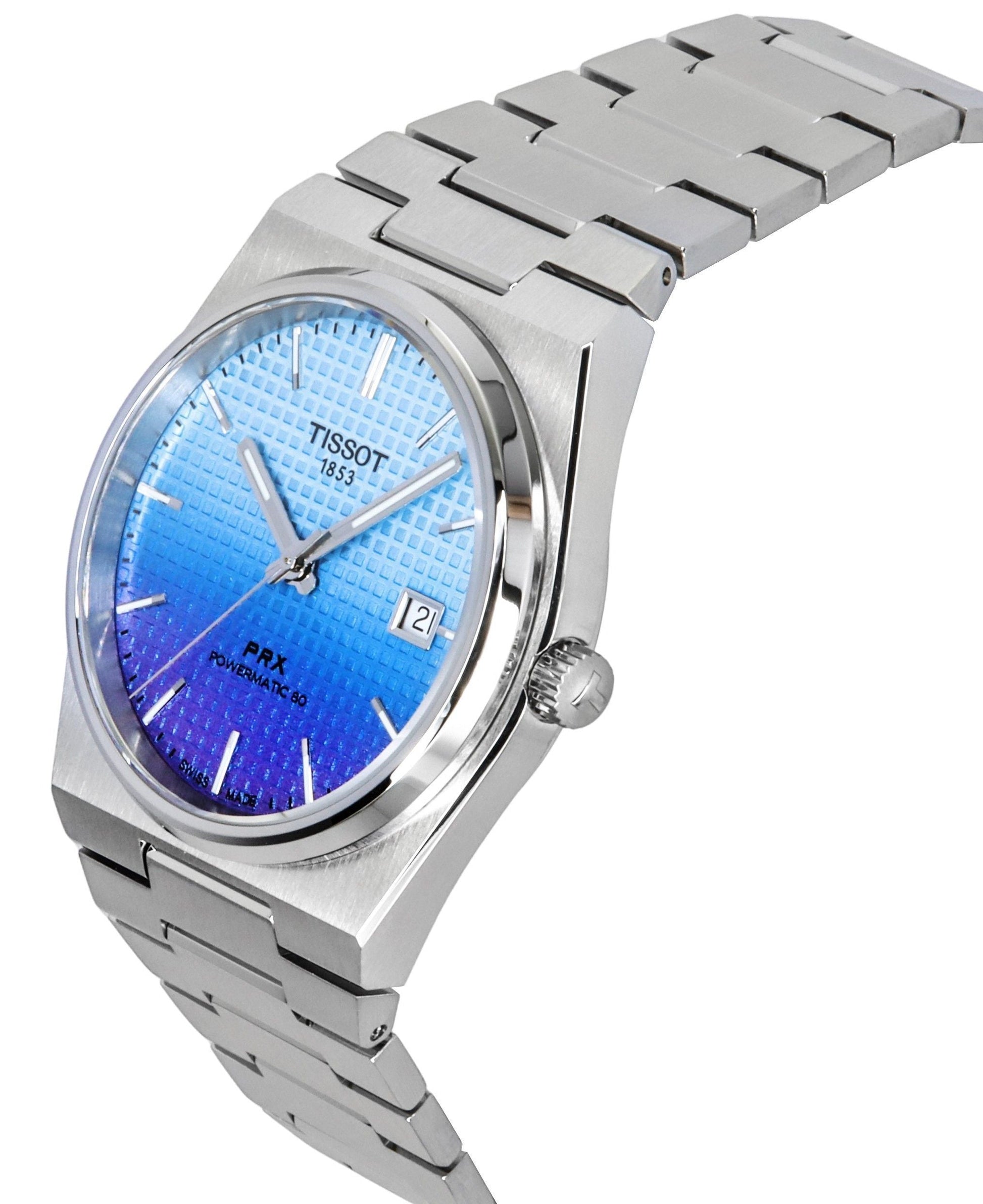 Tissot PRX Powermatic 80 Gradient Stainless Steel Ice Blue Chameleon Dial Automatic T137.407.11.351.01 100M Men's Watch - Prestige Stones