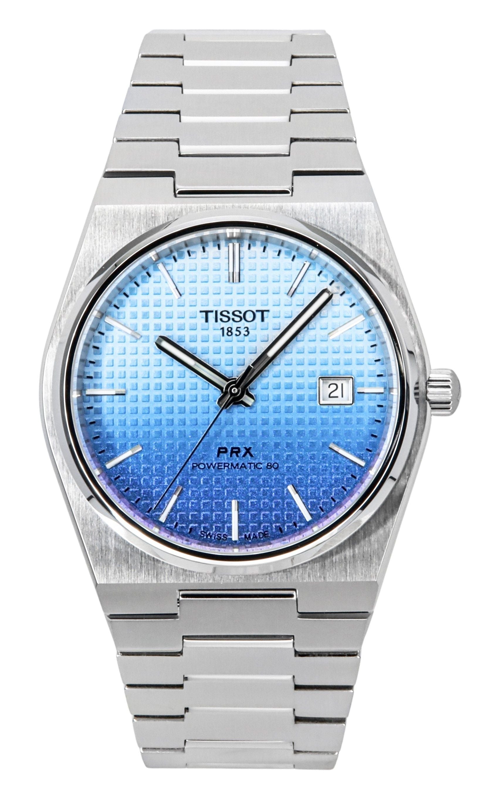 Tissot PRX Powermatic 80 Gradient Stainless Steel Ice Blue Chameleon Dial Automatic T137.407.11.351.01 100M Men's Watch - Prestige Stones