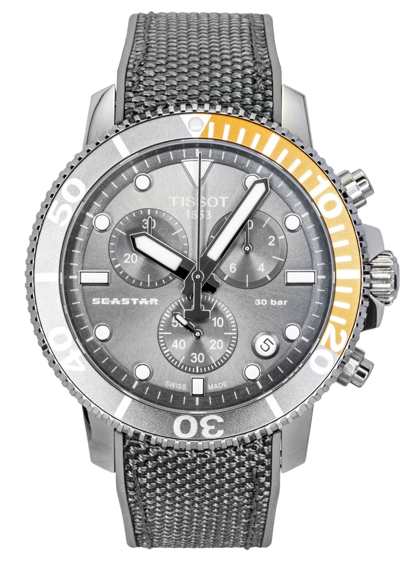 Tissot Seastar 1000 Chronograph Fabric Strap Black Dial Quartz Diver's T120.417.17.081.01 300M Men's Watch - Prestige Stones
