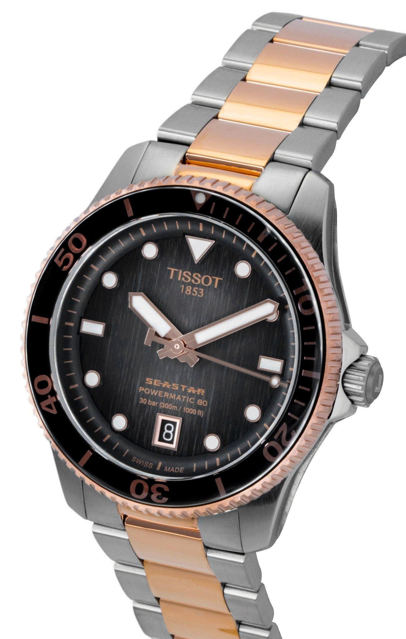 Tissot SeaStar 1000 Two Tone Stainless Steel Black Dial Automatic Diver's T120.807.22.051.01 300M Men's Watch - Prestige Stones