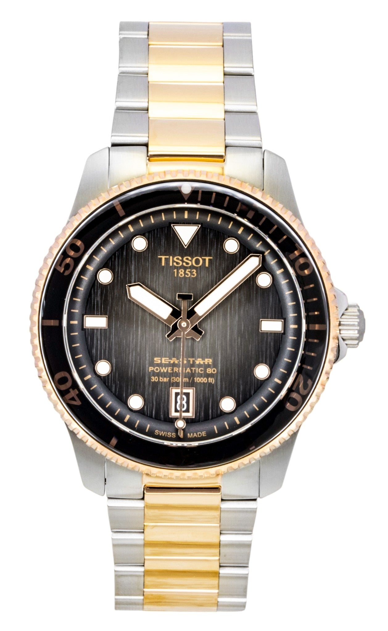 Tissot SeaStar 1000 Two Tone Stainless Steel Black Dial Automatic Diver's T120.807.22.051.01 300M Men's Watch - Prestige Stones