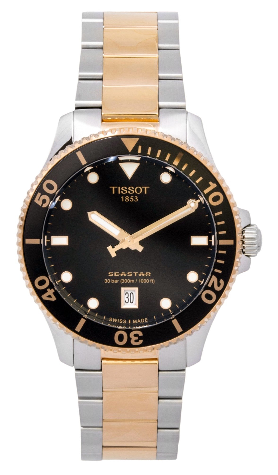 Tissot SeaStar 1000 Two Tone Stainless Steel Black Dial Quartz Diver's T120.410.22.051.01 300M Men's Watch - Prestige Stones