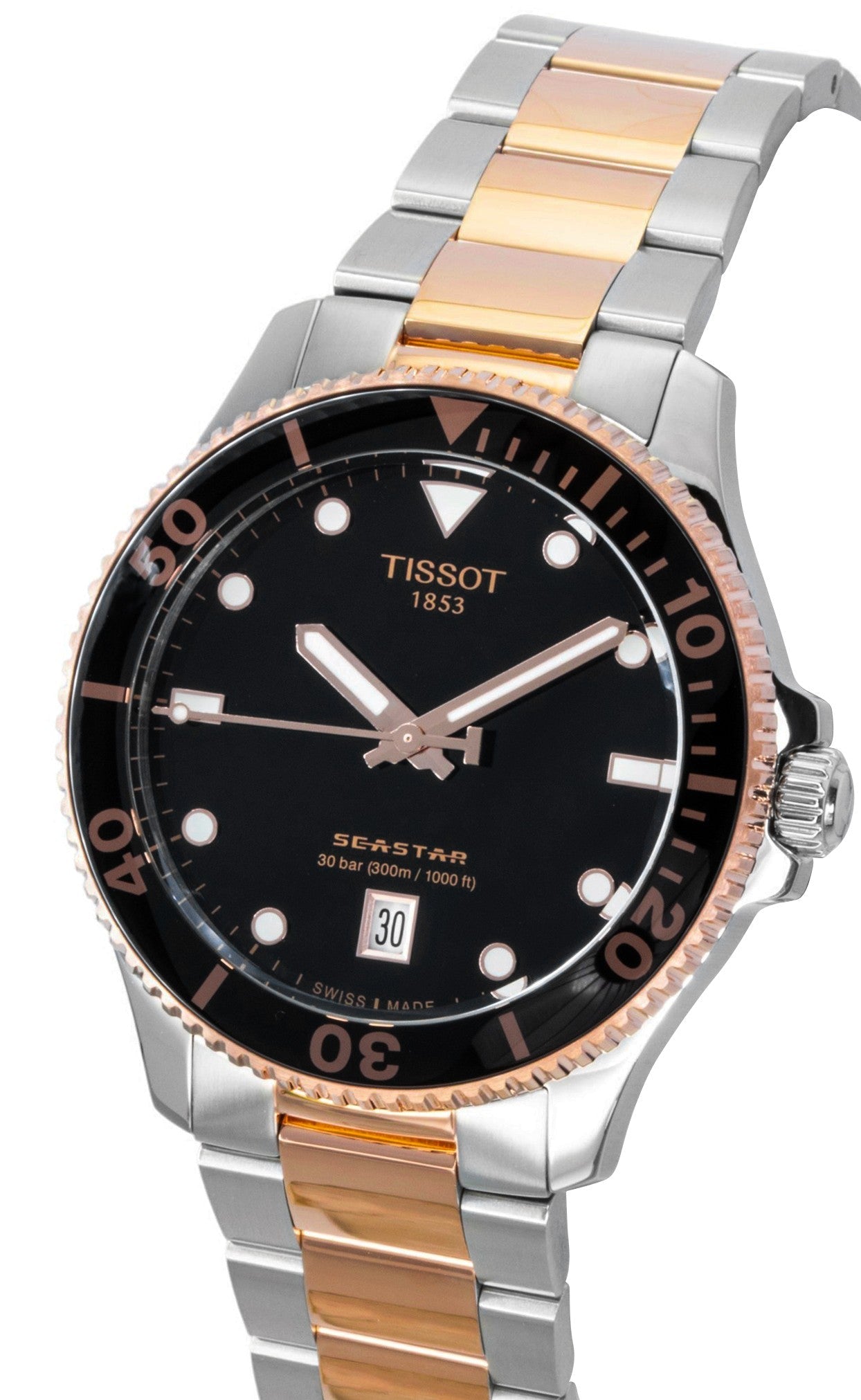 Tissot SeaStar 1000 Two Tone Stainless Steel Black Dial Quartz Diver's T120.410.22.051.01 300M Men's Watch - Prestige Stones