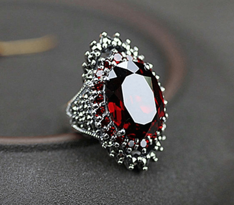 Handcrafted 925 silver ring with vivid red garnet-inspired gemstone – bold Eastern European-inspired design