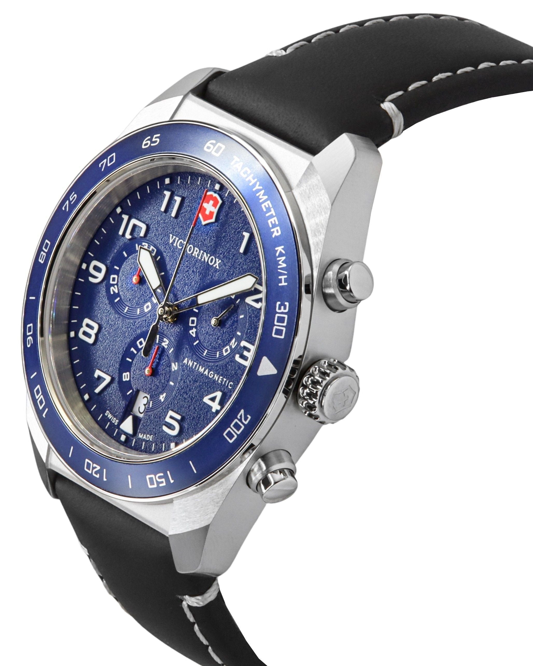 Victorinox Swiss Army Chronograph Leather Strap Blue Dial Quartz 242047 100M Men's Watch - Prestige Stones