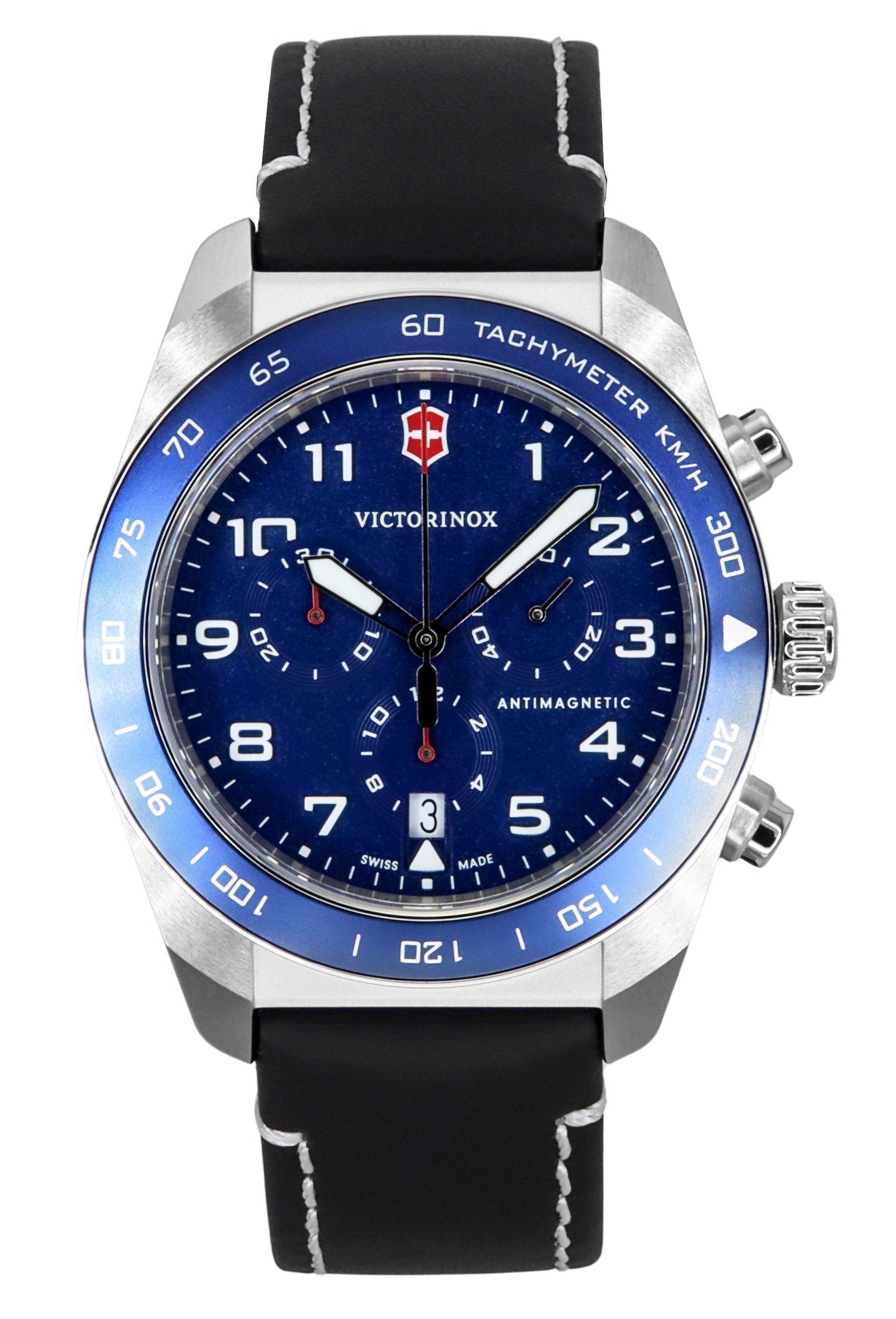 Victorinox Swiss Army Chronograph Leather Strap Blue Dial Quartz 242047 100M Men's Watch - Prestige Stones