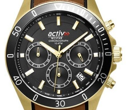 Westar Activ Chronograph Leather Strap Black Dial Quartz 90245GPN183 100M Men's Watch - Prestige Stones
