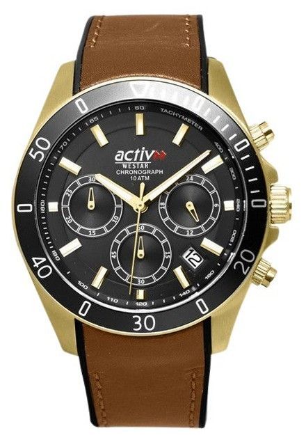 Westar Activ Chronograph Leather Strap Black Dial Quartz 90245GPN183 100M Men's Watch - Prestige Stones
