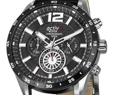 Westar Activ Chronograph Leather Strap Black Dial Quartz 90249SBN103 100M Men's Watch - Prestige Stones