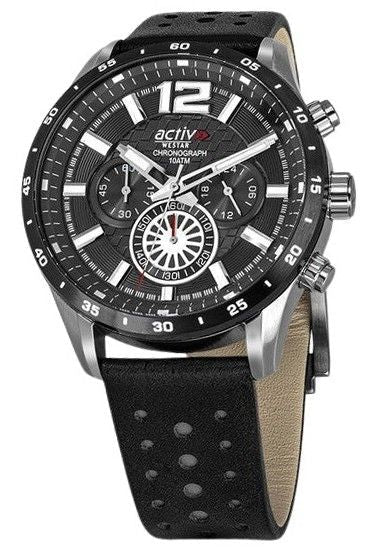 Westar Activ Chronograph Leather Strap Black Dial Quartz 90249SBN103 100M Men's Watch - Prestige Stones